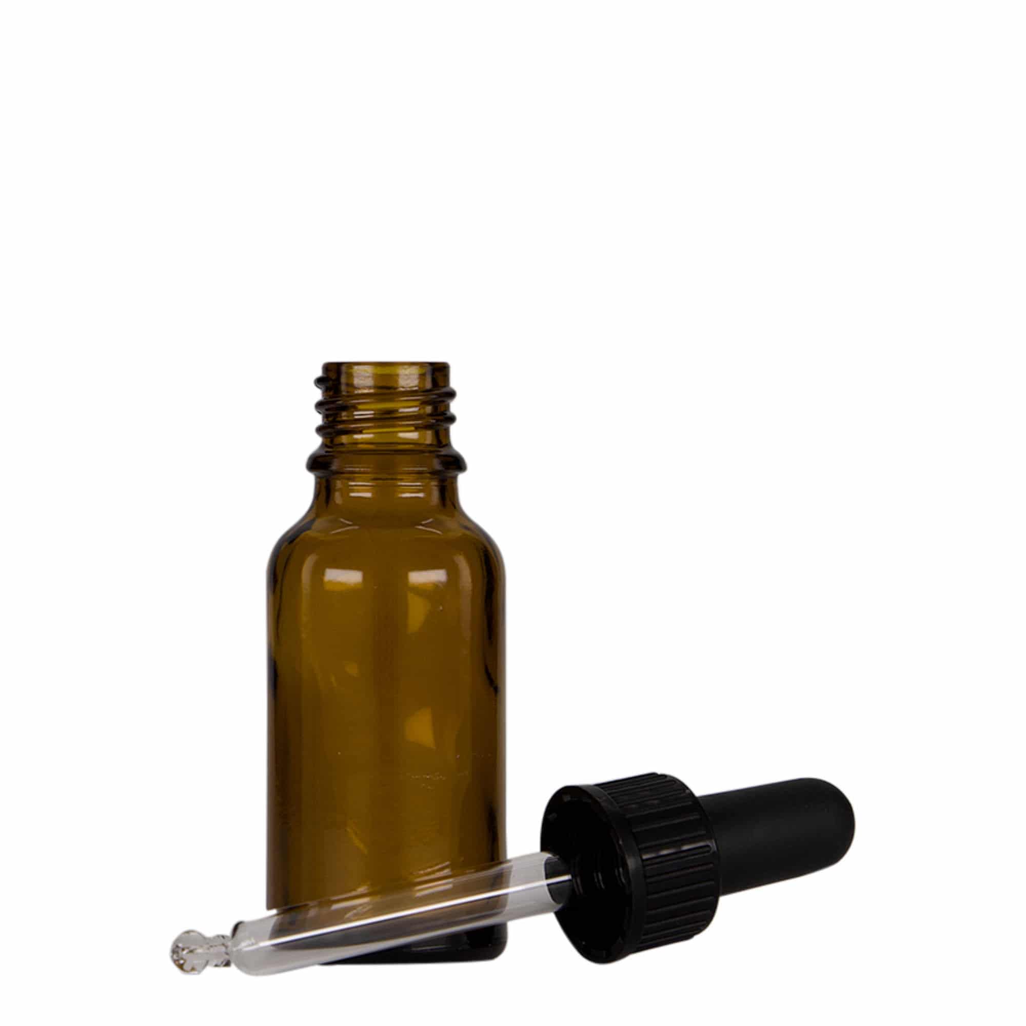 20 ml bočica sa pipetom za medicinu, staklo, braon-crna, grlo: DIN 18