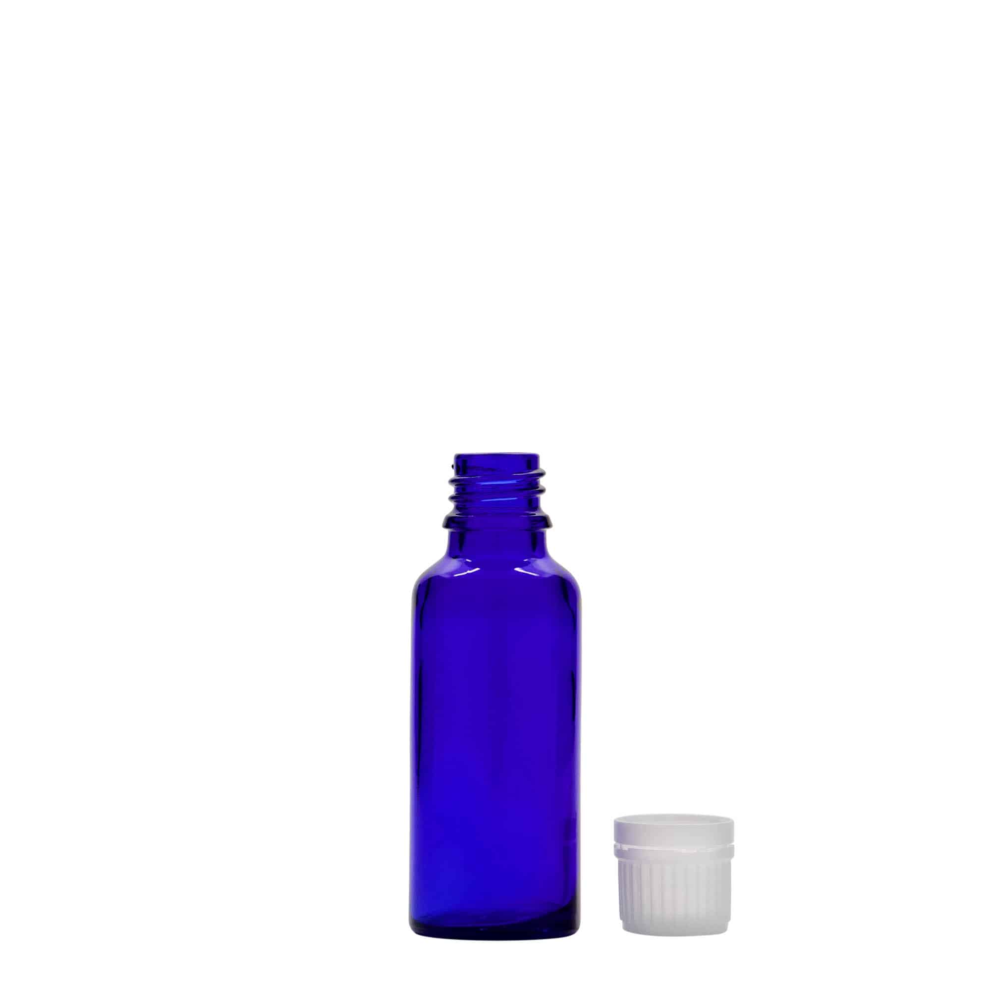 Medicinska boca od 30 ml, staklo, kraljevsko plava, otvor: DIN 18