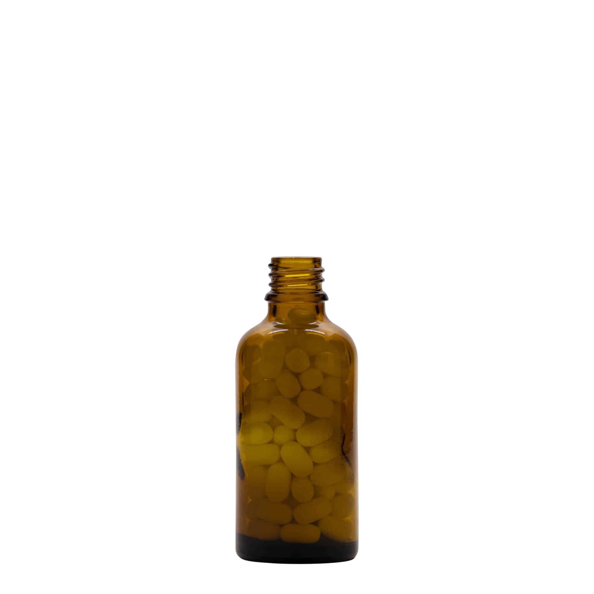 Medicinska boca od 50 ml, staklo, braon, otvor: DIN 18 Medicinska boca od 50 ml, staklo, braon, otvor: DIN 18