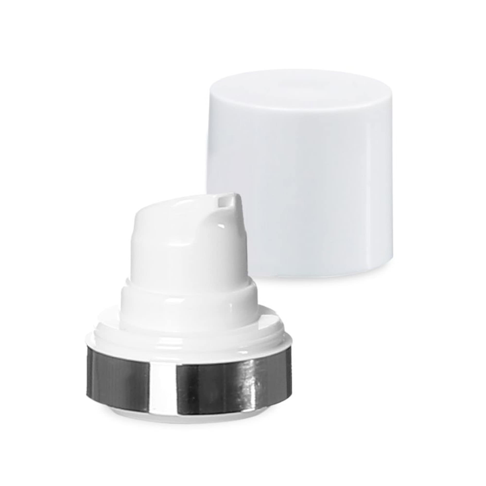 Airless glava Micro srebrni rub + bela, sjajna čep kapa