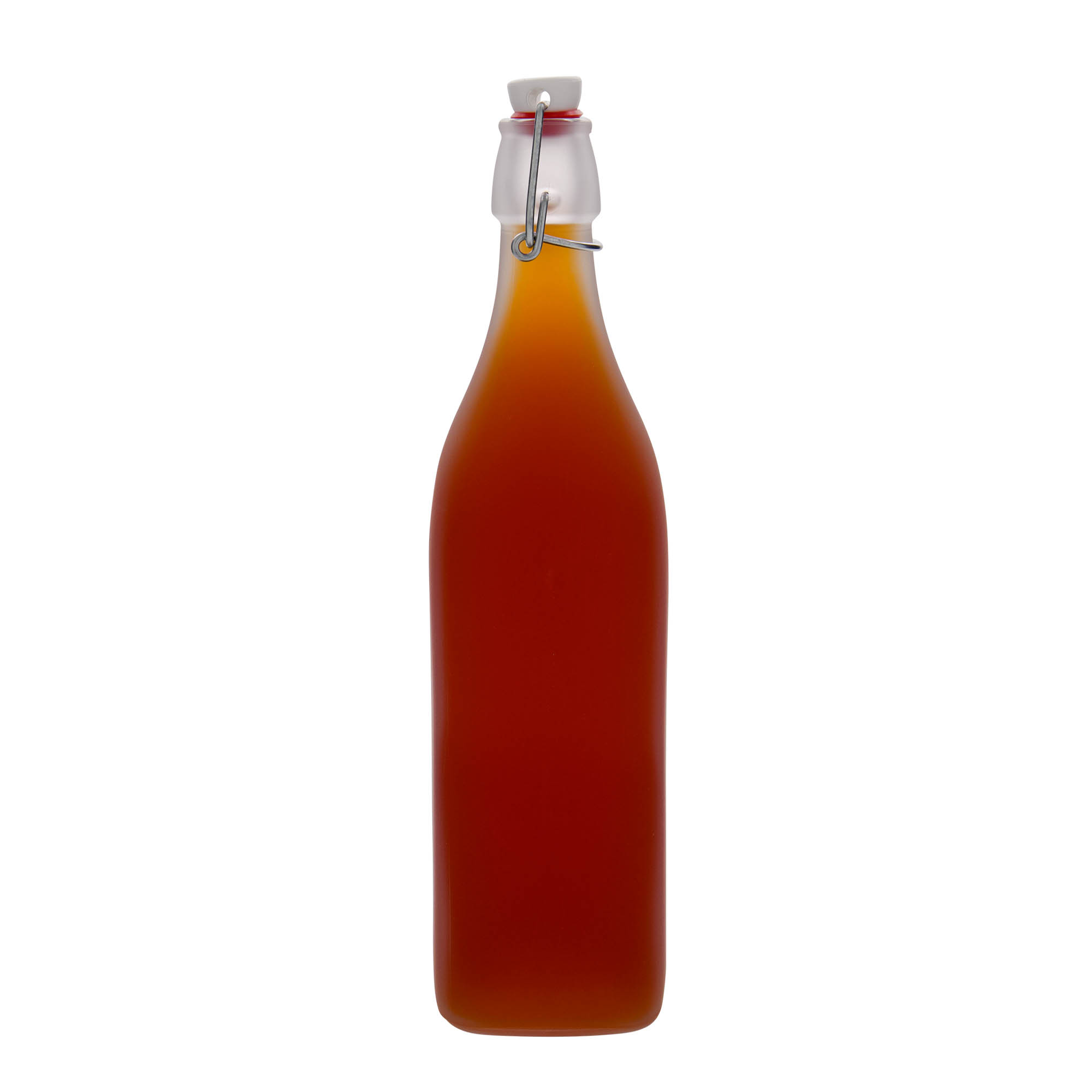1.000 ml staklena boca 'Swing, kvadratna, matirana, otvor: zatvarač sa kopčom 1.000 ml staklena boca 'Swing, kvadratna, matirana, otvor: zatvarač sa kopčom