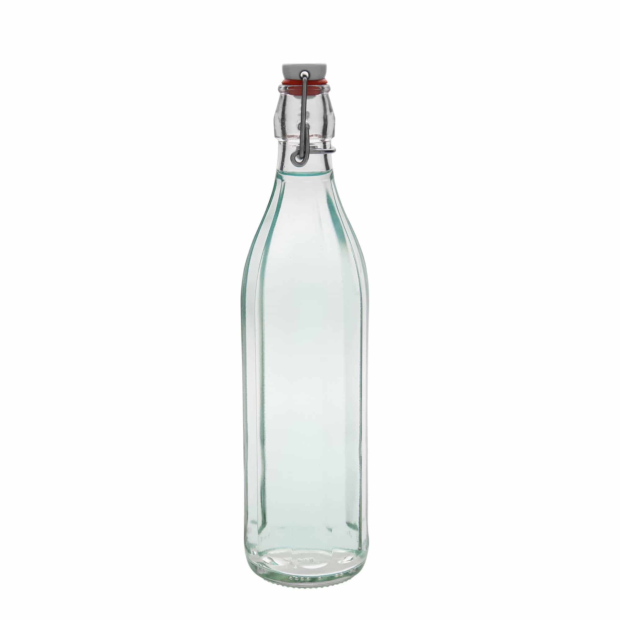 750 ml staklena flaša 'Bravo', desetougaona, otvor: zatvarač sa kopčom