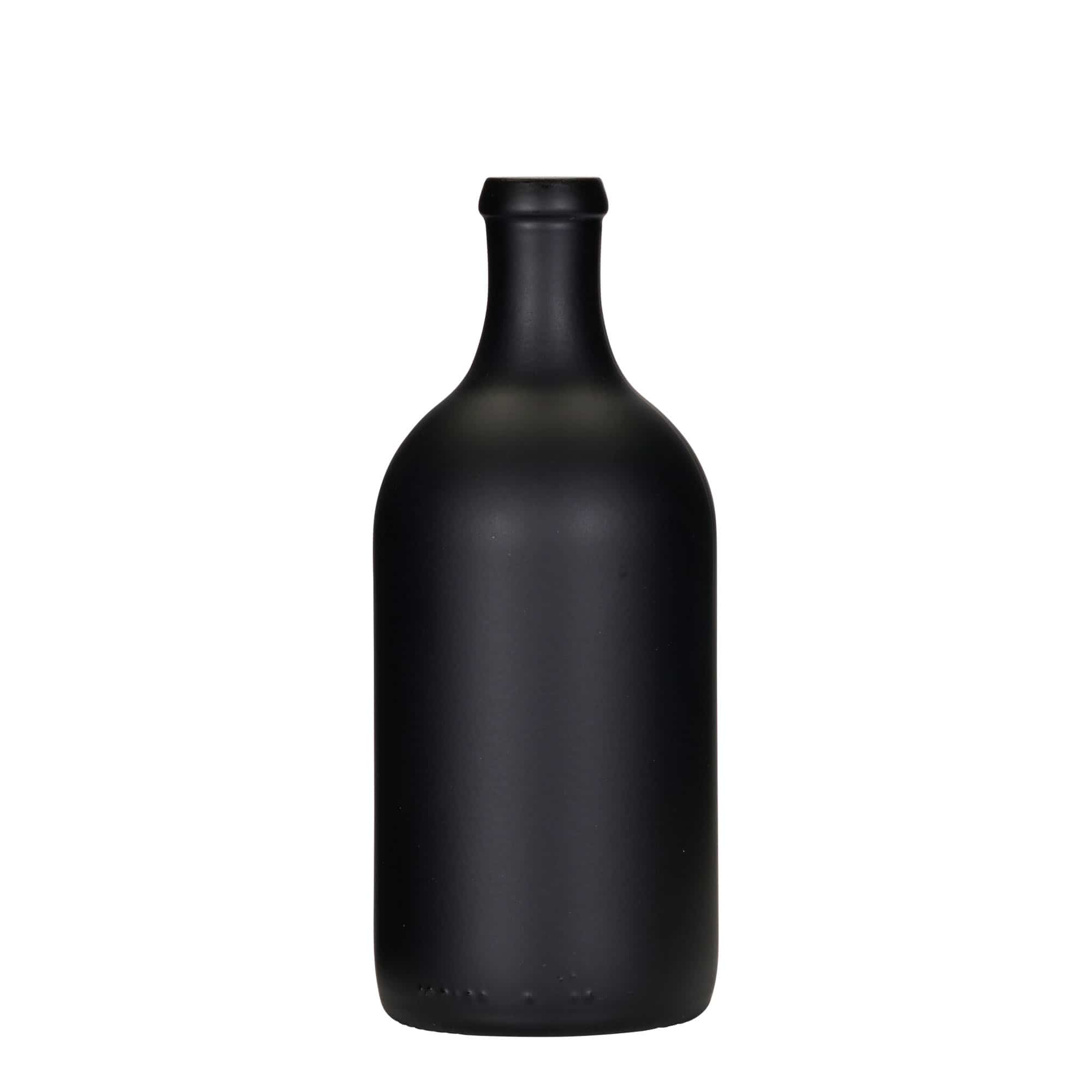 Staklena flaša od 500 ml 'Ginevra Leggera', crna, otvor: Plutani čep Staklena flaša od 500 ml 'Ginevra Leggera', crna, otvor: Plutani čep