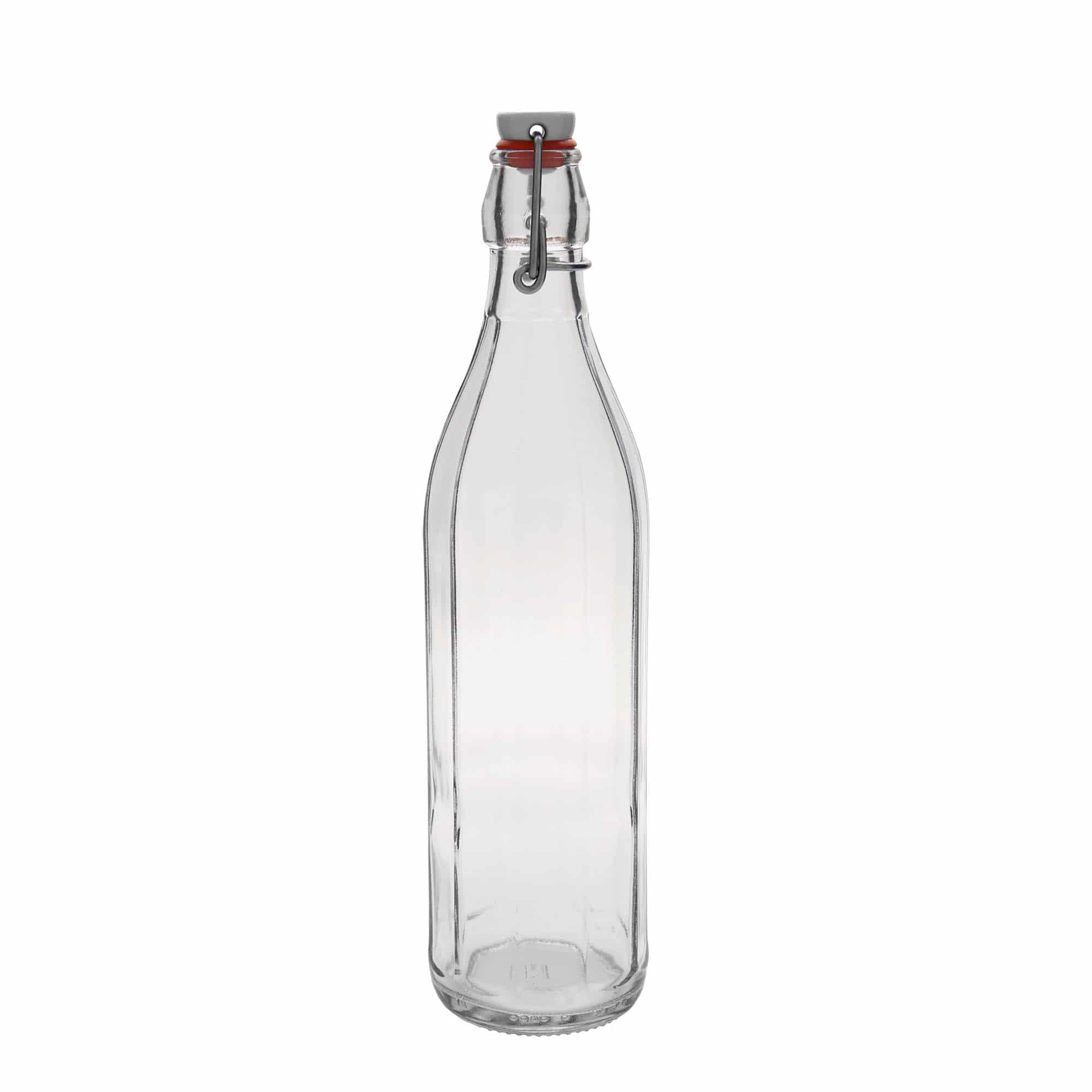 750 ml staklena flaša 'Bravo', desetougaona, otvor: zatvarač sa kopčom
