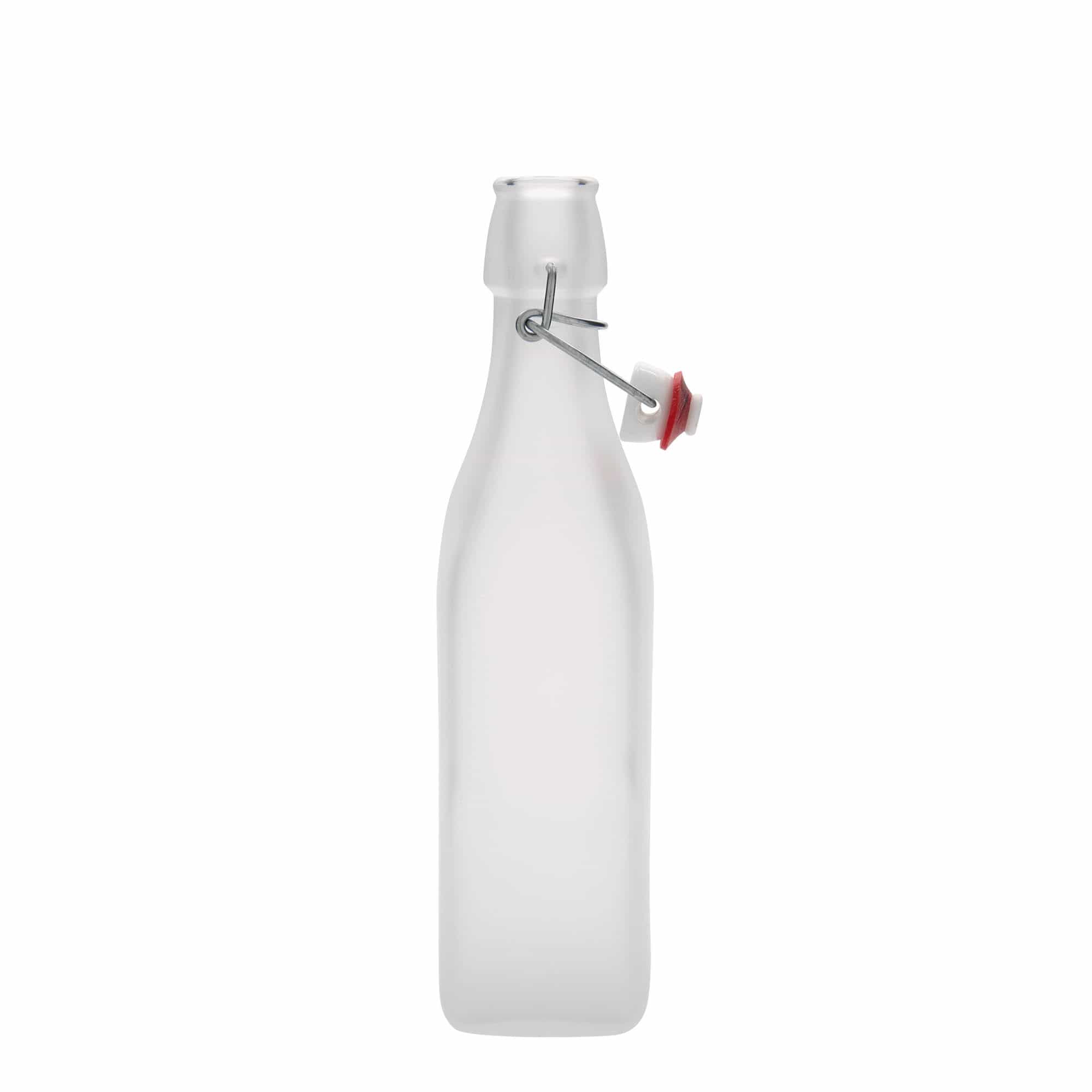 500 ml staklena boca 'Swing, kvadratna, bela, otvor: zatvarač sa kopčom'