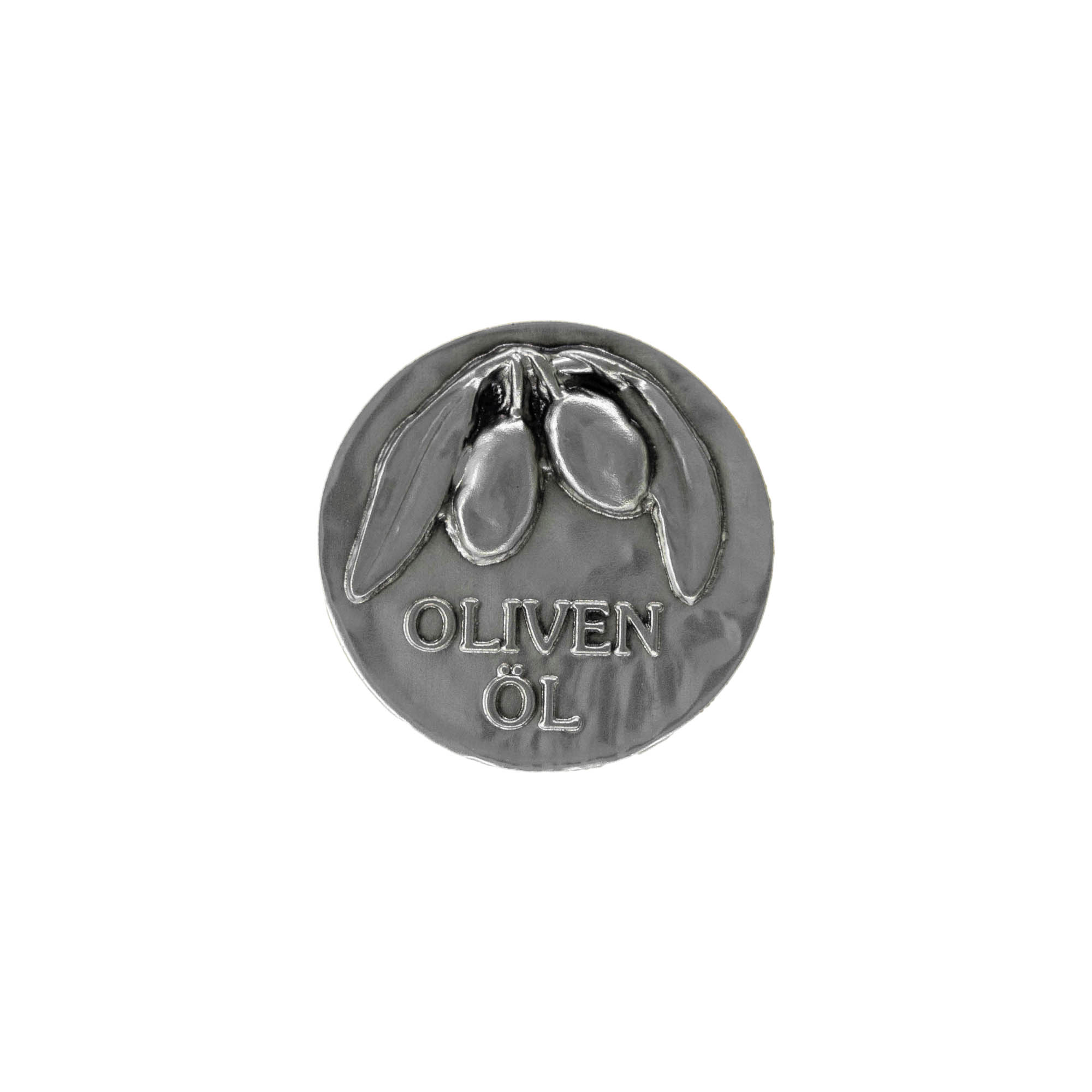 Pločica od kositra 'Maslinovo ulje', metal, srebrna Pločica od kositra 'Maslinovo ulje', metal, srebrna
