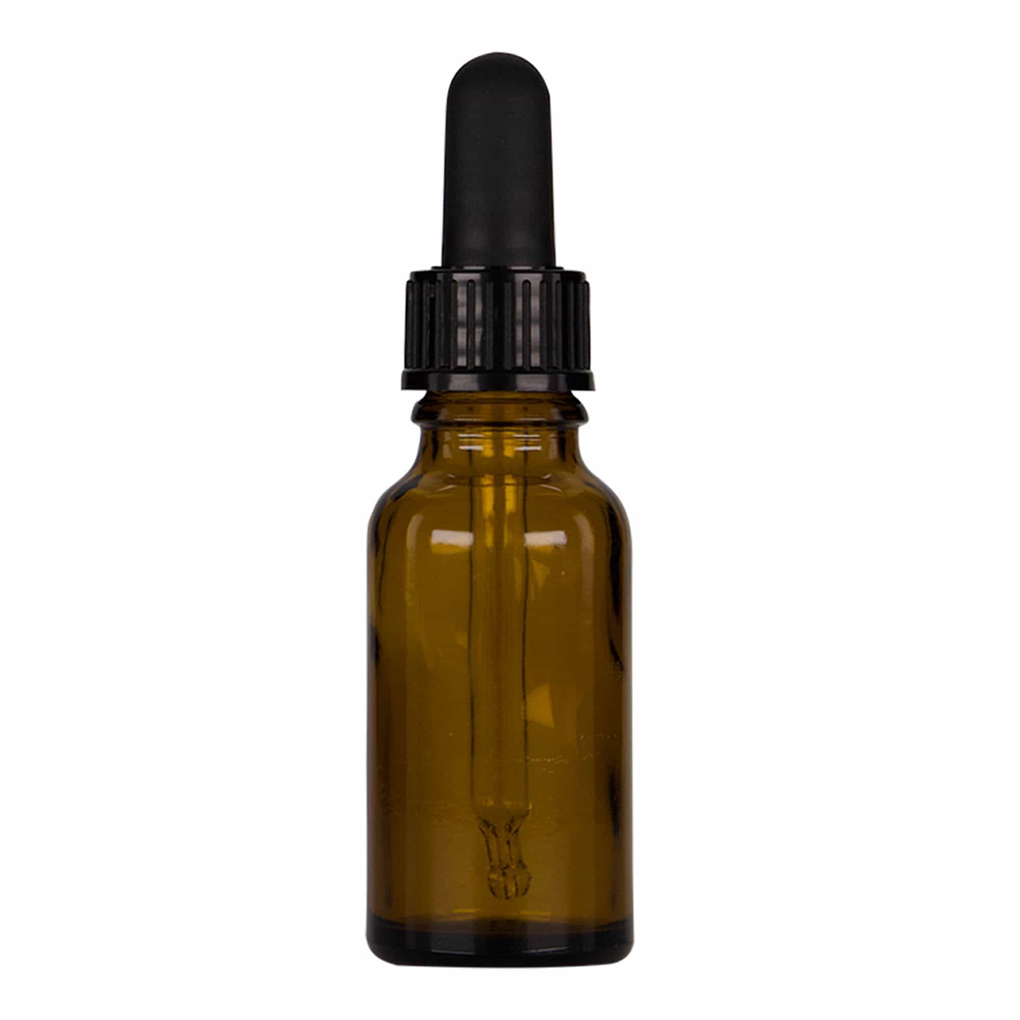 20 ml bočica sa pipetom za medicinu, staklo, braon-crna, grlo: DIN 18