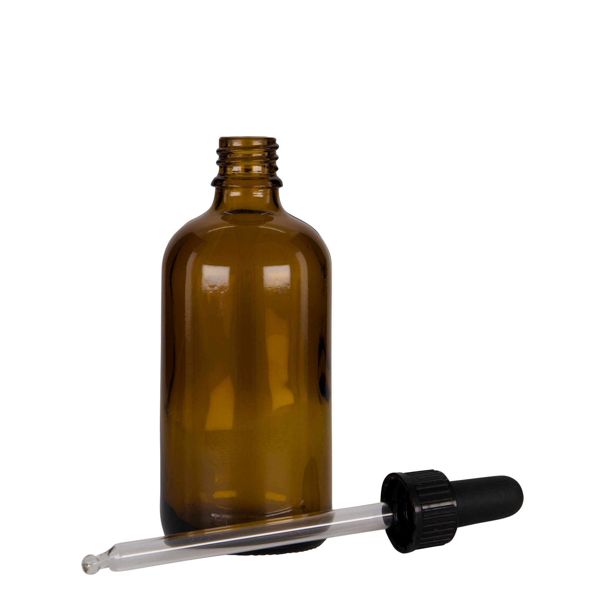 100 ml bočica sa pipetom za medicinu, staklena, braon-crna, grlo: DIN 18