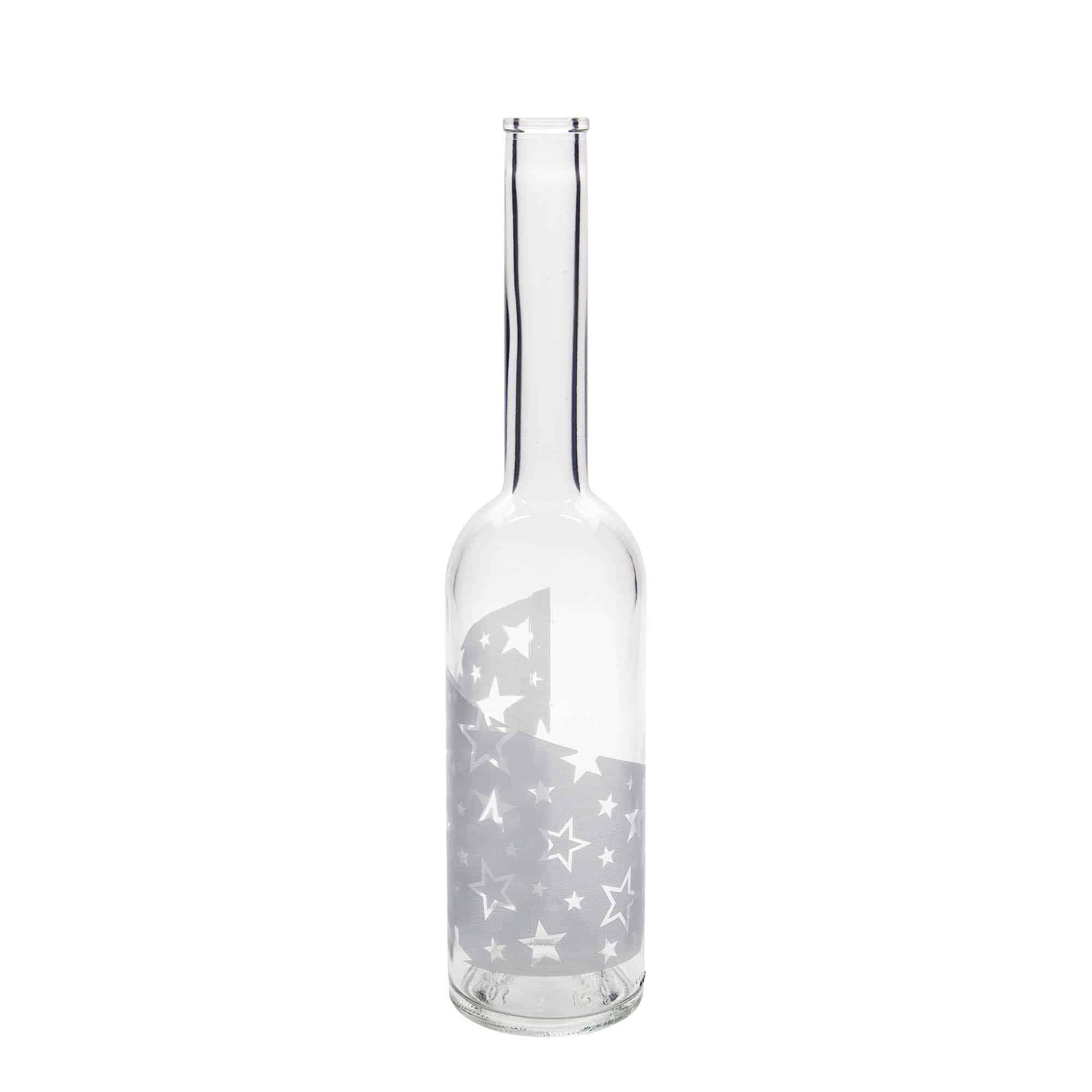 Staklena boca od 500 ml 'Opera', motiv: Srebrne zvezde, otvor: Plutani čep Staklena boca od 500 ml 'Opera', motiv: Srebrne zvezde, otvor: Plutani čep