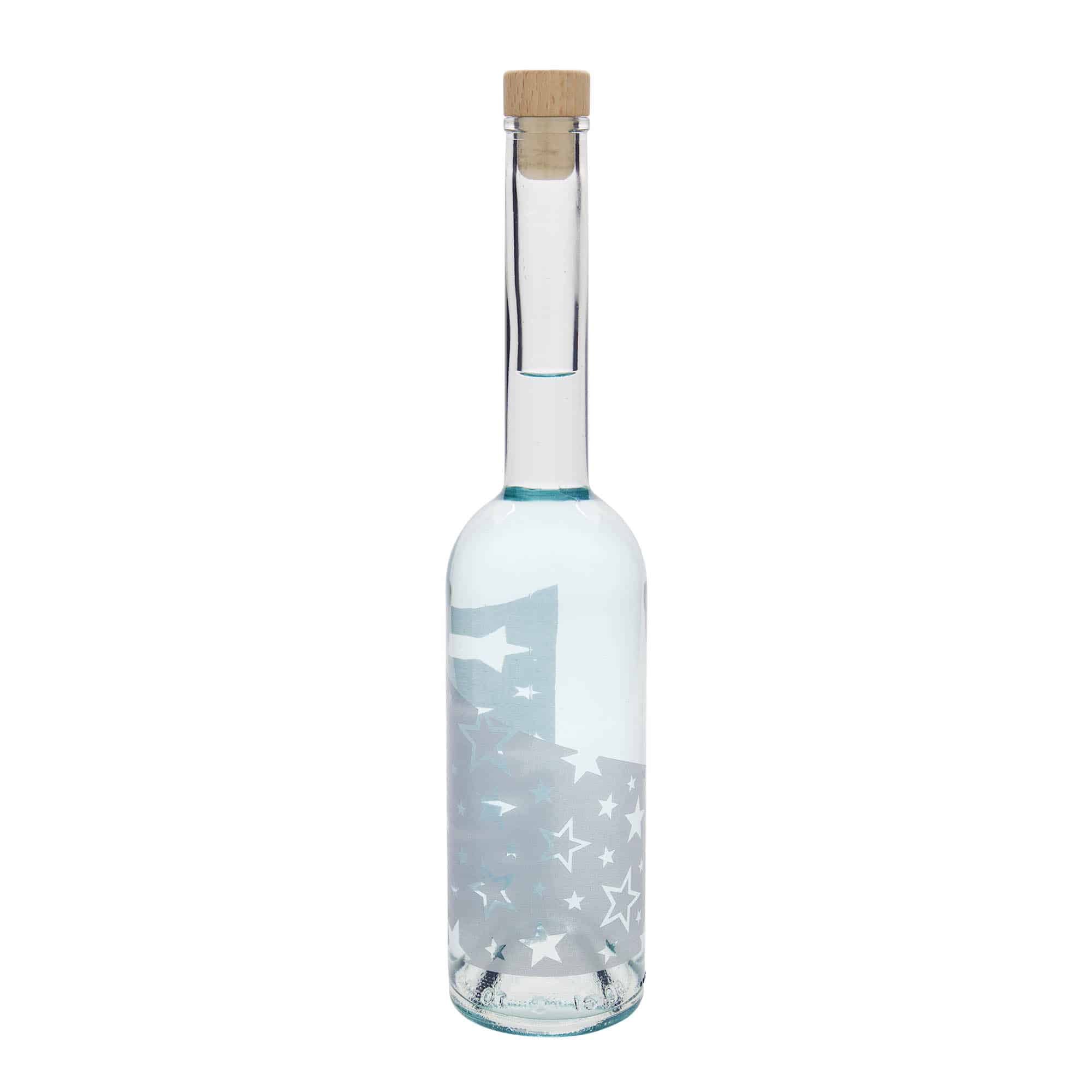 500 ml staklena flaša 'Opera', motiv: srebrne zvezde, grlo: čep