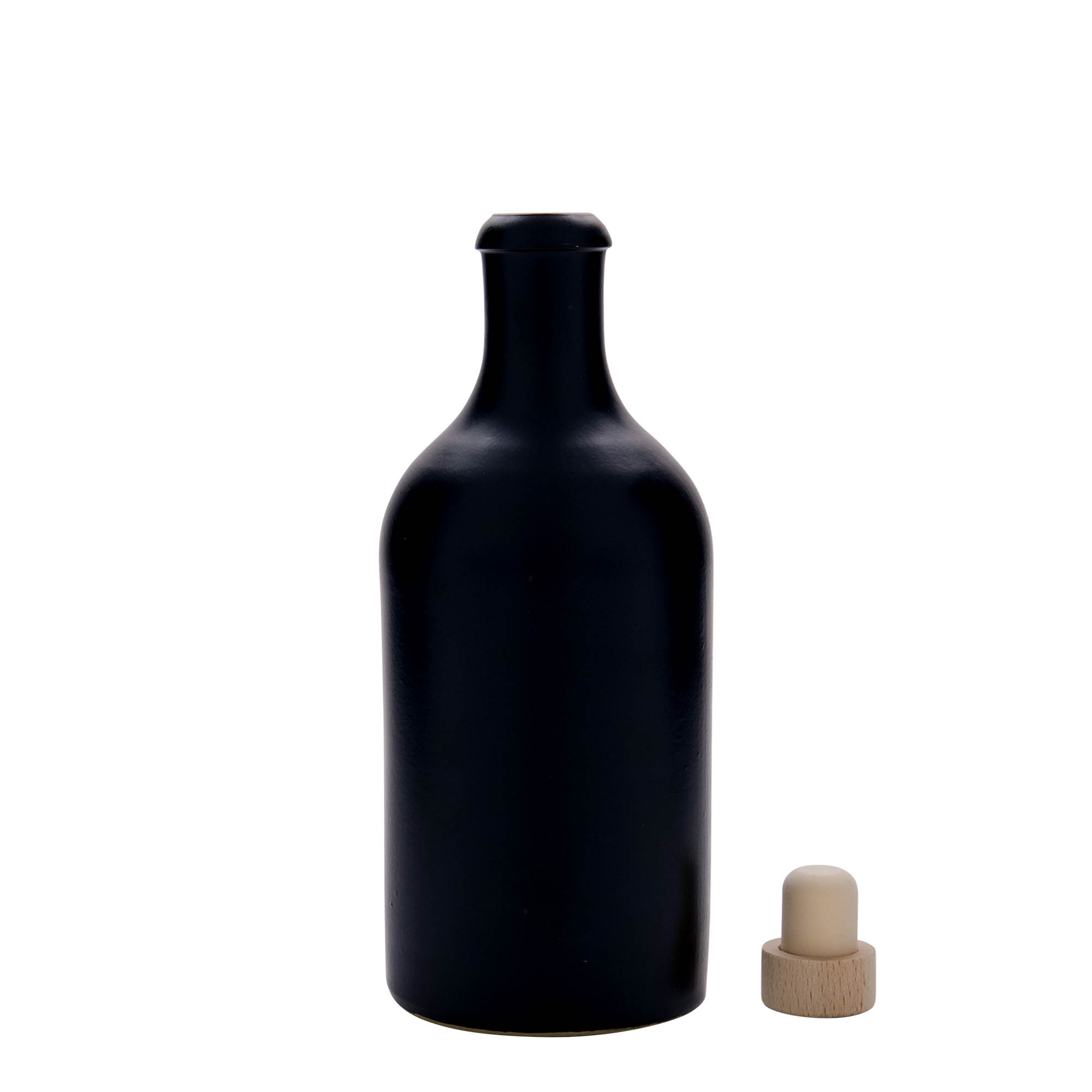 500 ml glineni vrč, kamenina, crni, otvor: plutani čep