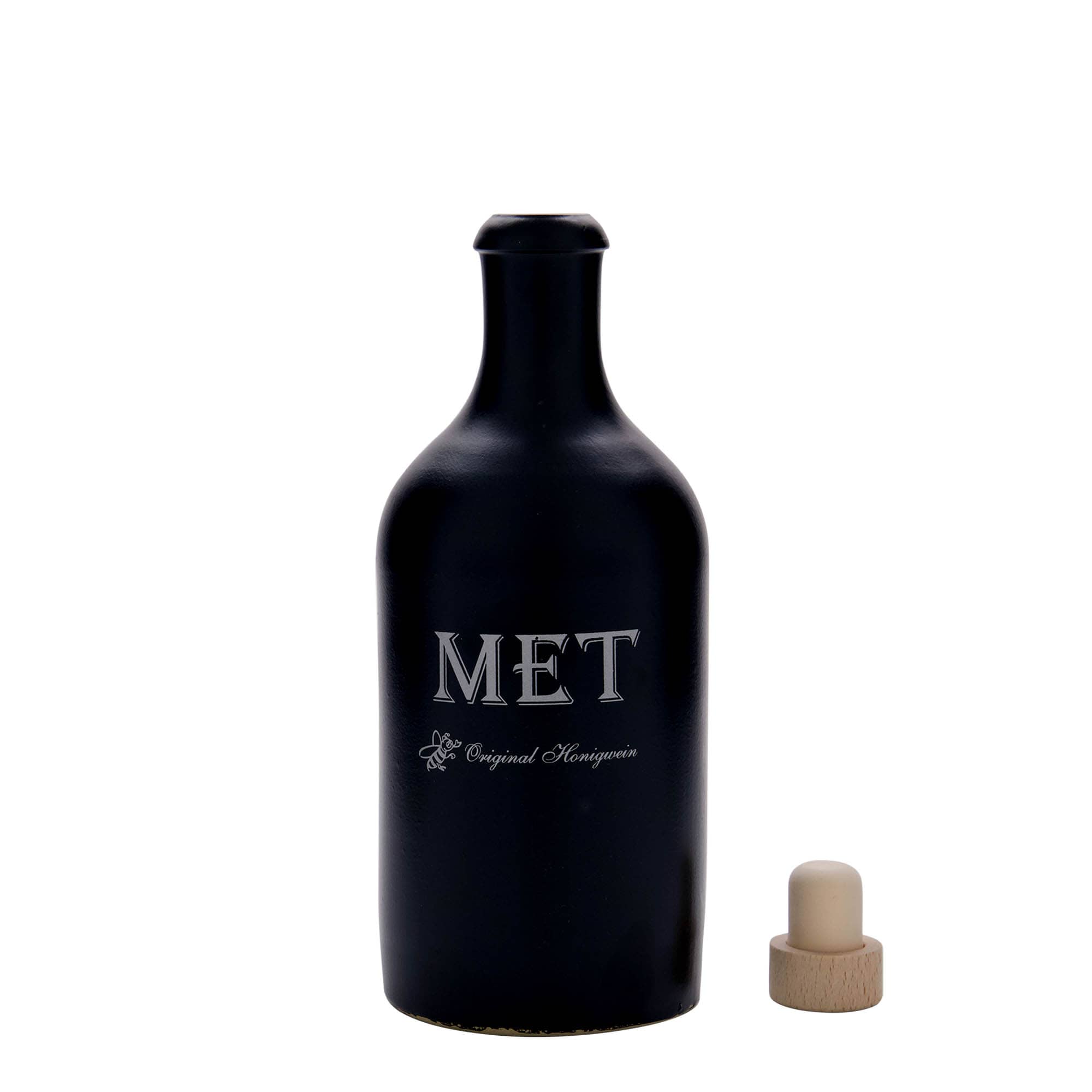500 ml glineni vrč, motiv: medovina, kamenina, crna, otvor: pluta