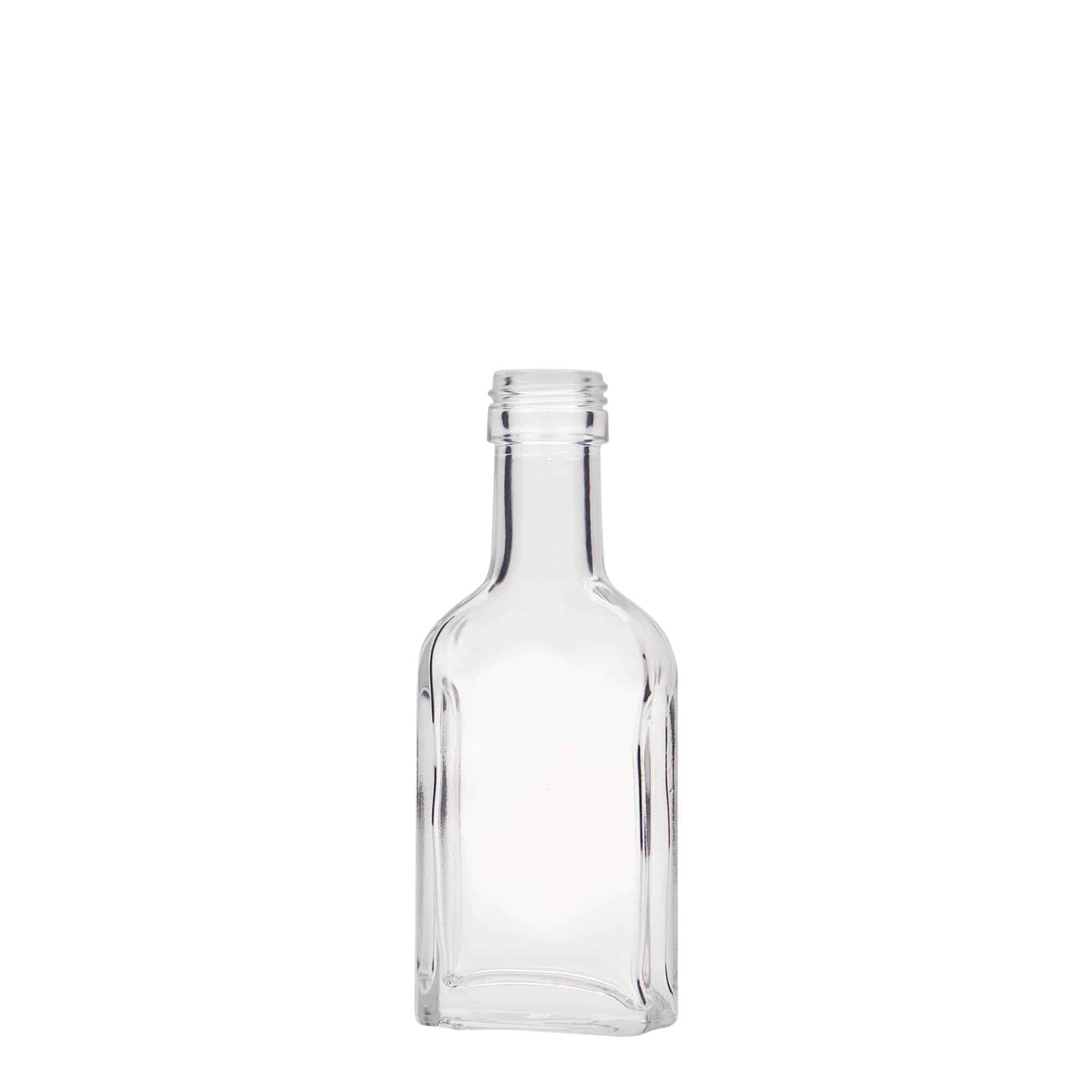 40 ml bočica za džep, dugi vrat, pravougaona, staklo, grlo: PP 22
