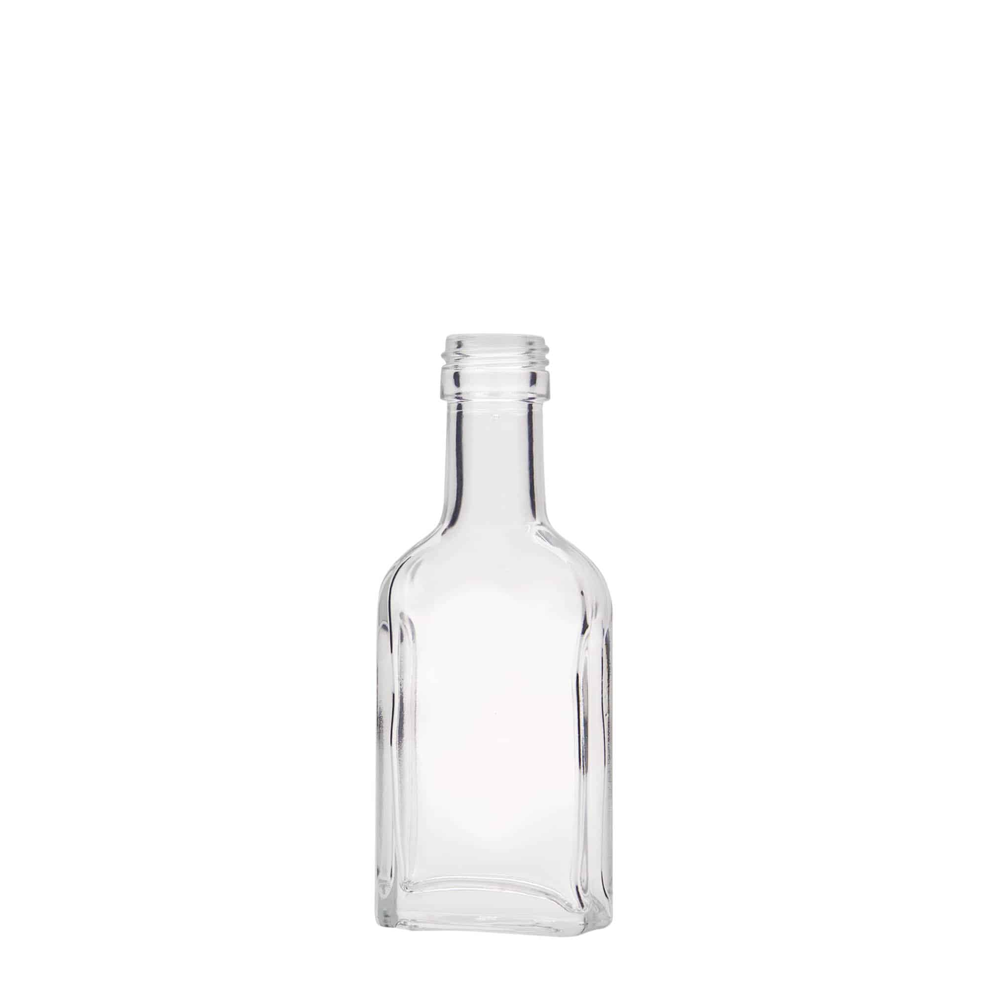 40 ml bočica za džep, dugi vrat, pravougaona, staklo, grlo: PP 22
