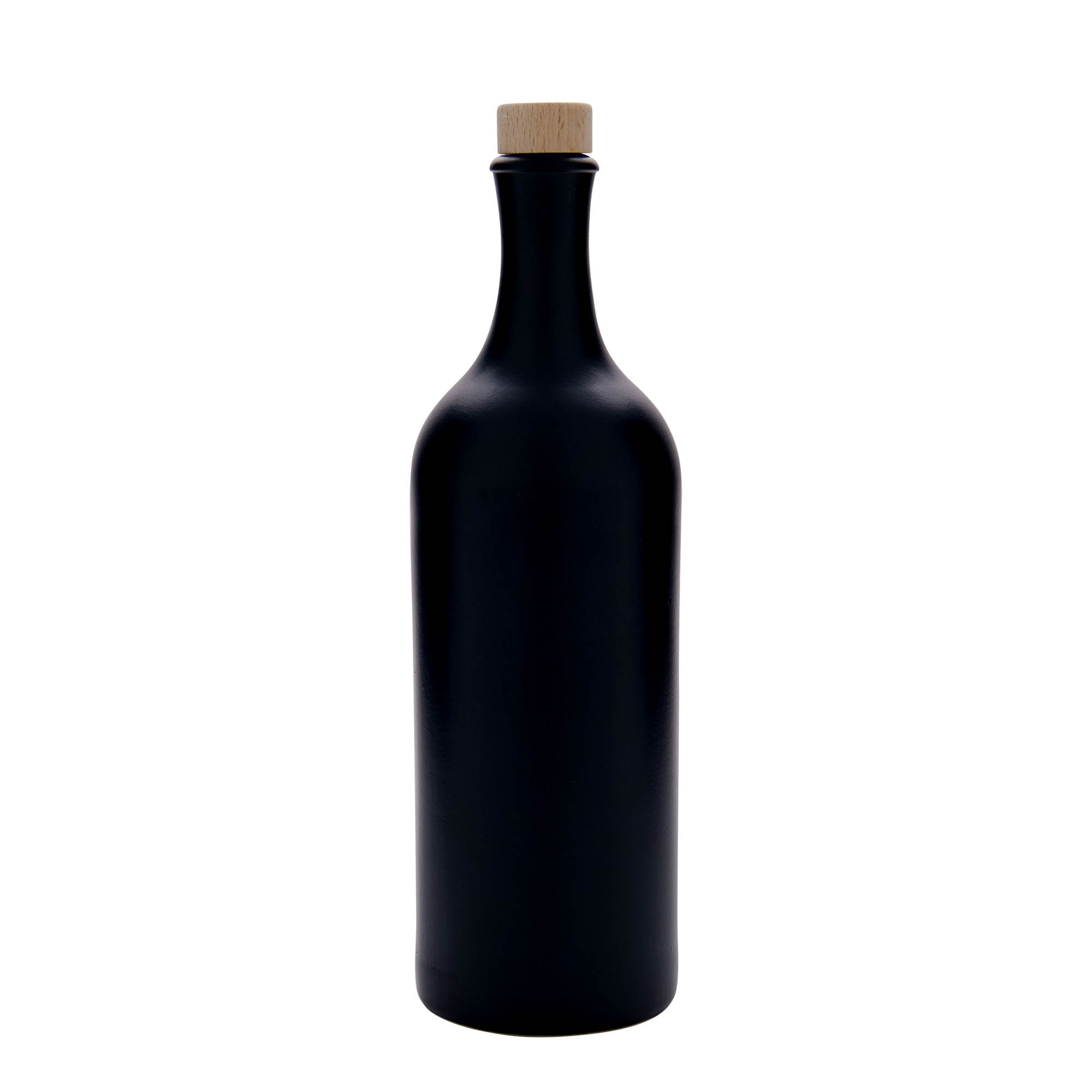 Glinena boca od 750 ml sa dugim grlom, keramika, crna, otvor: Plutani čep