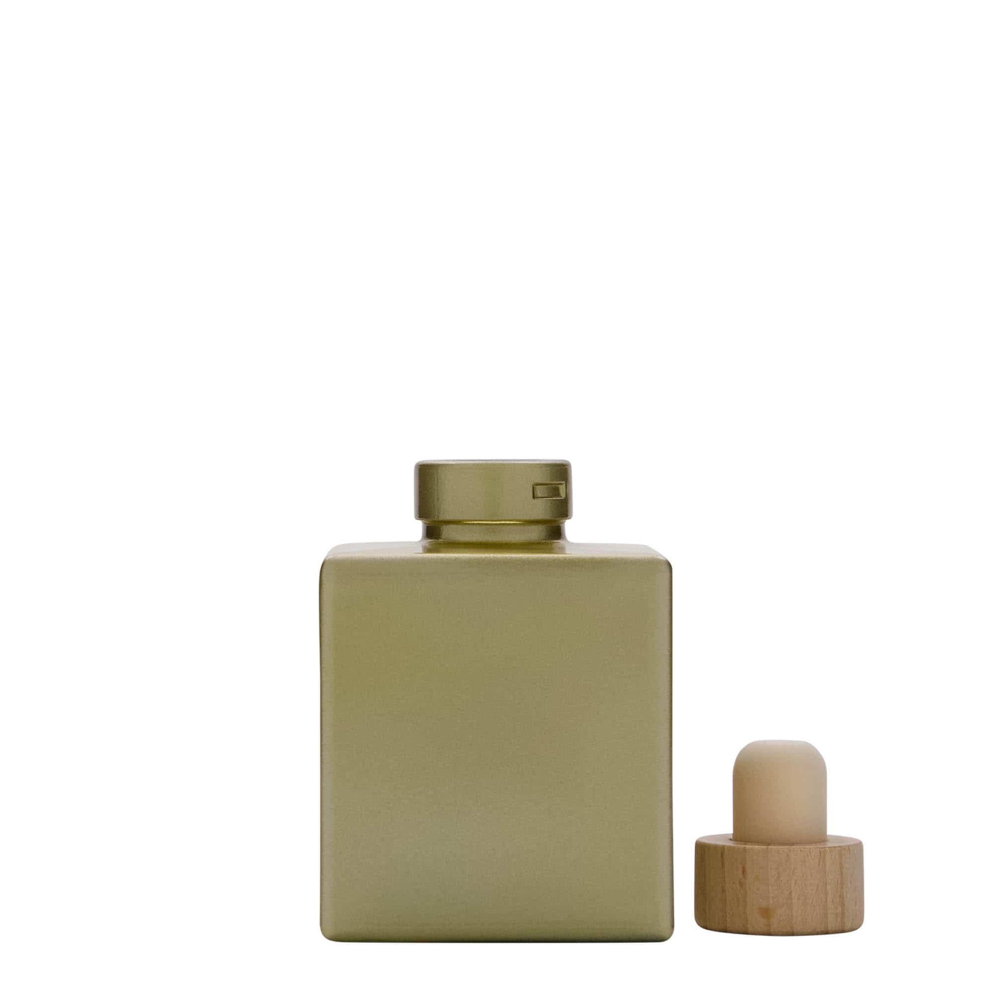 100 ml staklena flaša 'Cube', kvadratna, zlatna, otvor: plutani čep