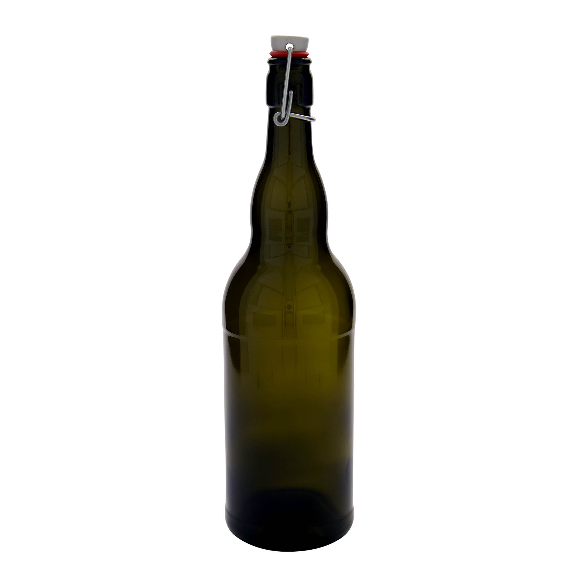 1.000 ml flaša za pivo Belgija, staklo, antikno zelena, otvor: zatvarač sa kopčom