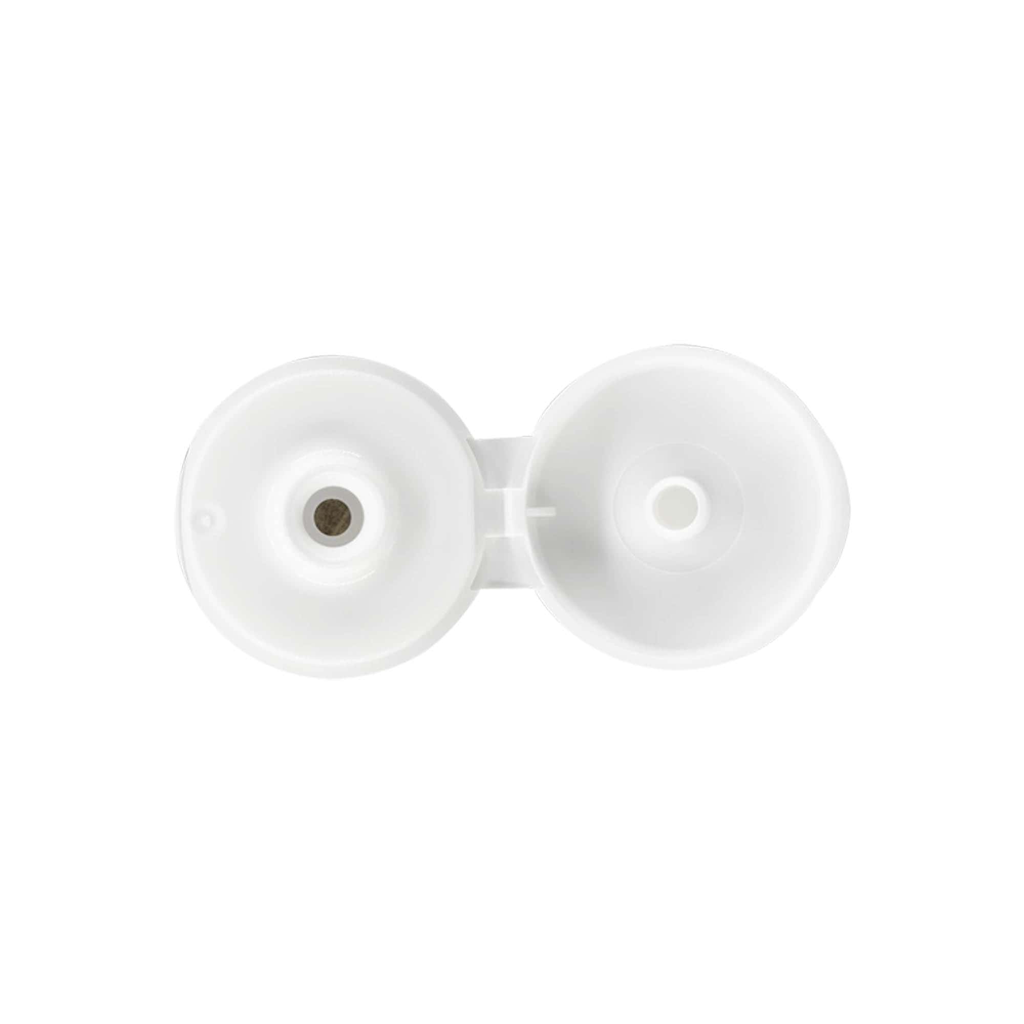 Zatvarač sa navojem, preklopni šarnir, PP-plastika, beli, za otvor: 24/410 Zatvarač sa navojem, preklopni šarnir, PP-plastika, beli, za otvor: 24/410