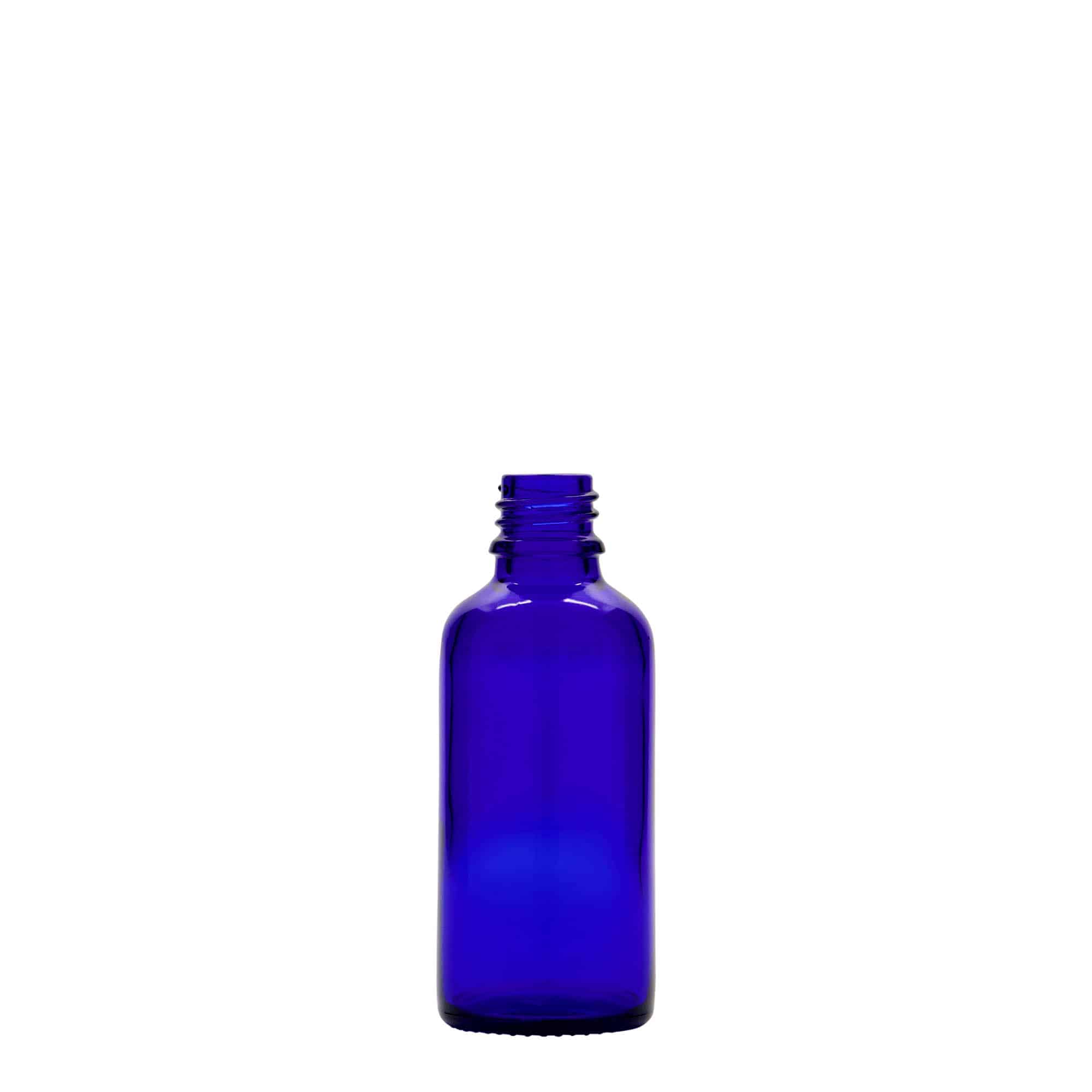Medicinska boca od 50 ml, staklo, kraljevsko plava, otvor: DIN 18 Medicinska boca od 50 ml, staklo, kraljevsko plava, otvor: DIN 18