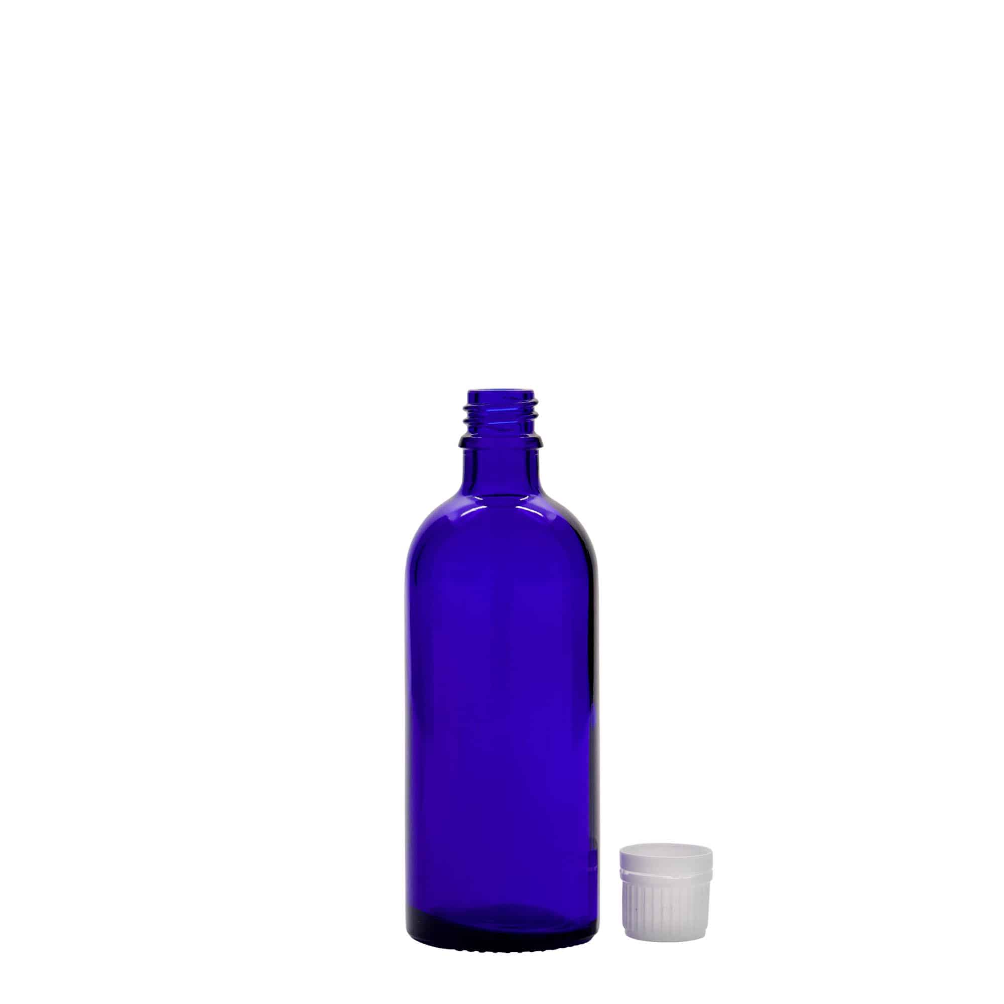 Medicinska boca od 100 ml, staklo, kraljevsko plava, otvor: DIN 18