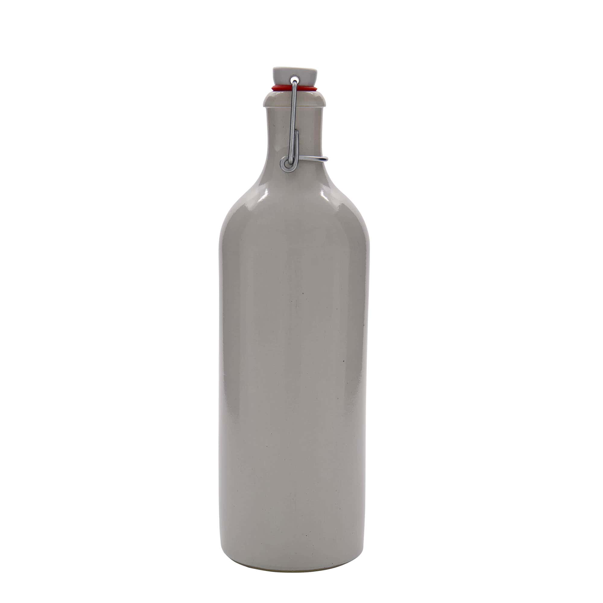 750 ml glineni vrč, kamenina, beo, otvor: zatvarač sa kopčom