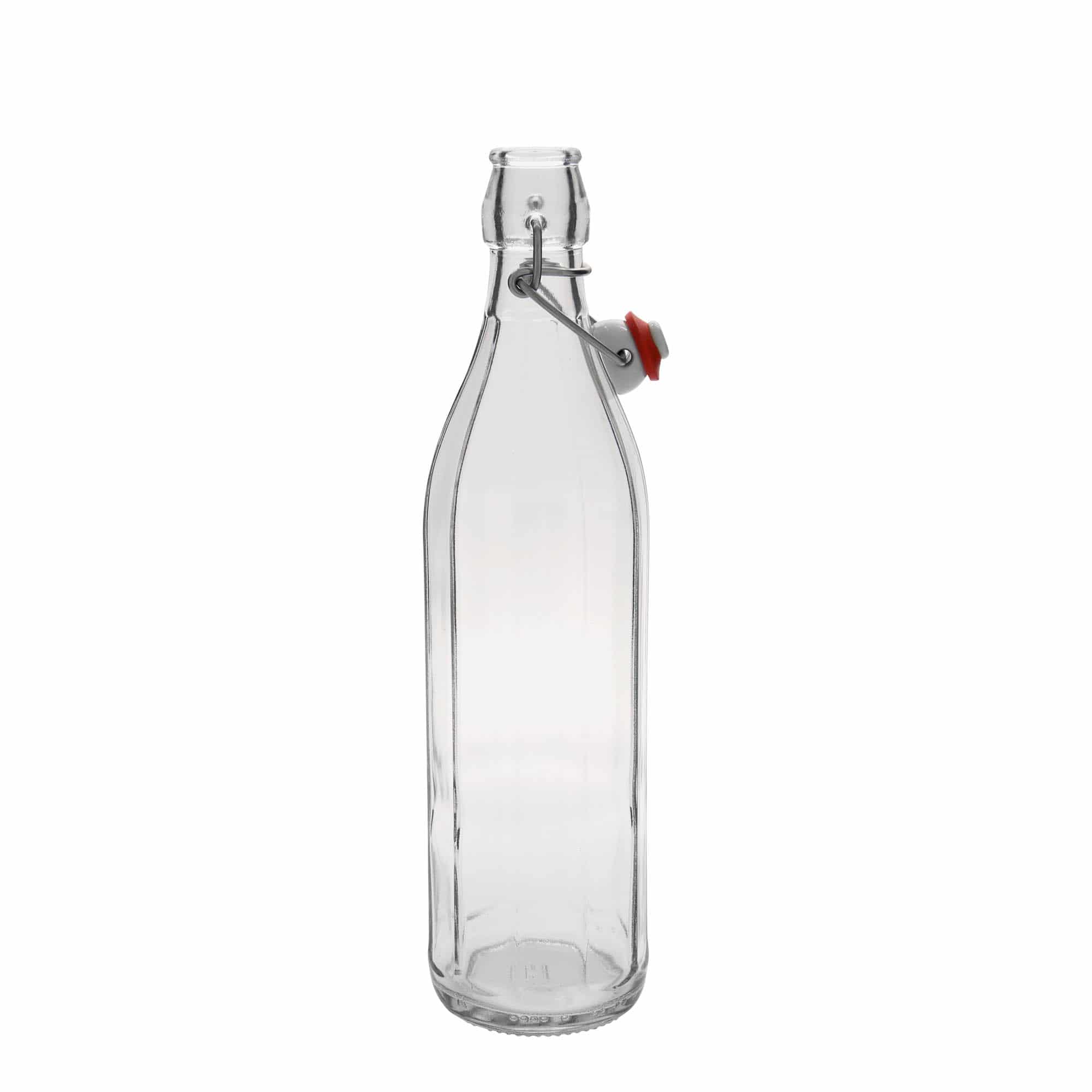 750 ml staklena flaša 'Bravo', desetougaona, otvor: zatvarač sa kopčom