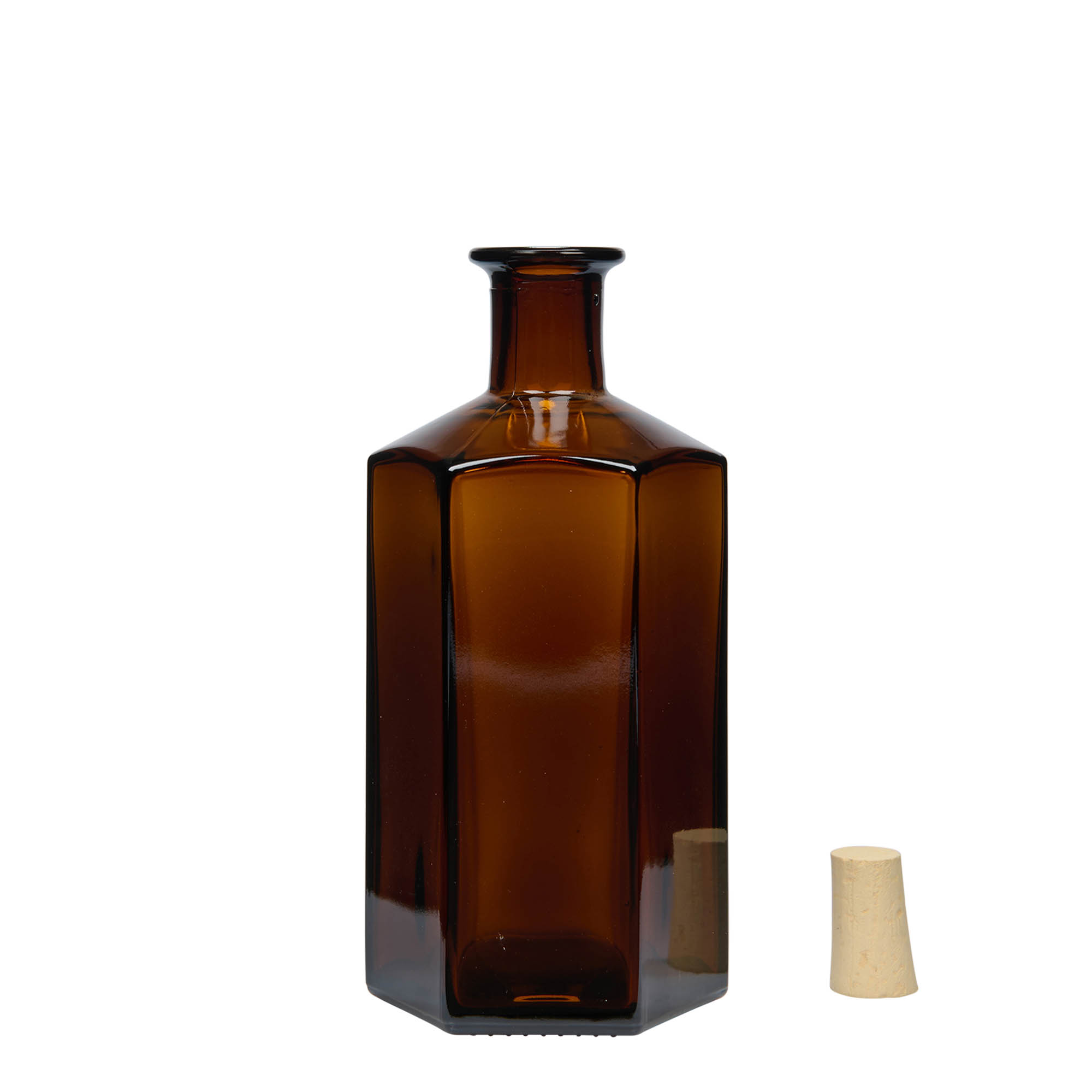 500 ml staklena boca apotekara 'Jimmy', šestougaona, braon, grlo: pluta 500 ml staklena boca apotekara 'Jimmy', šestougaona, braon, grlo: pluta