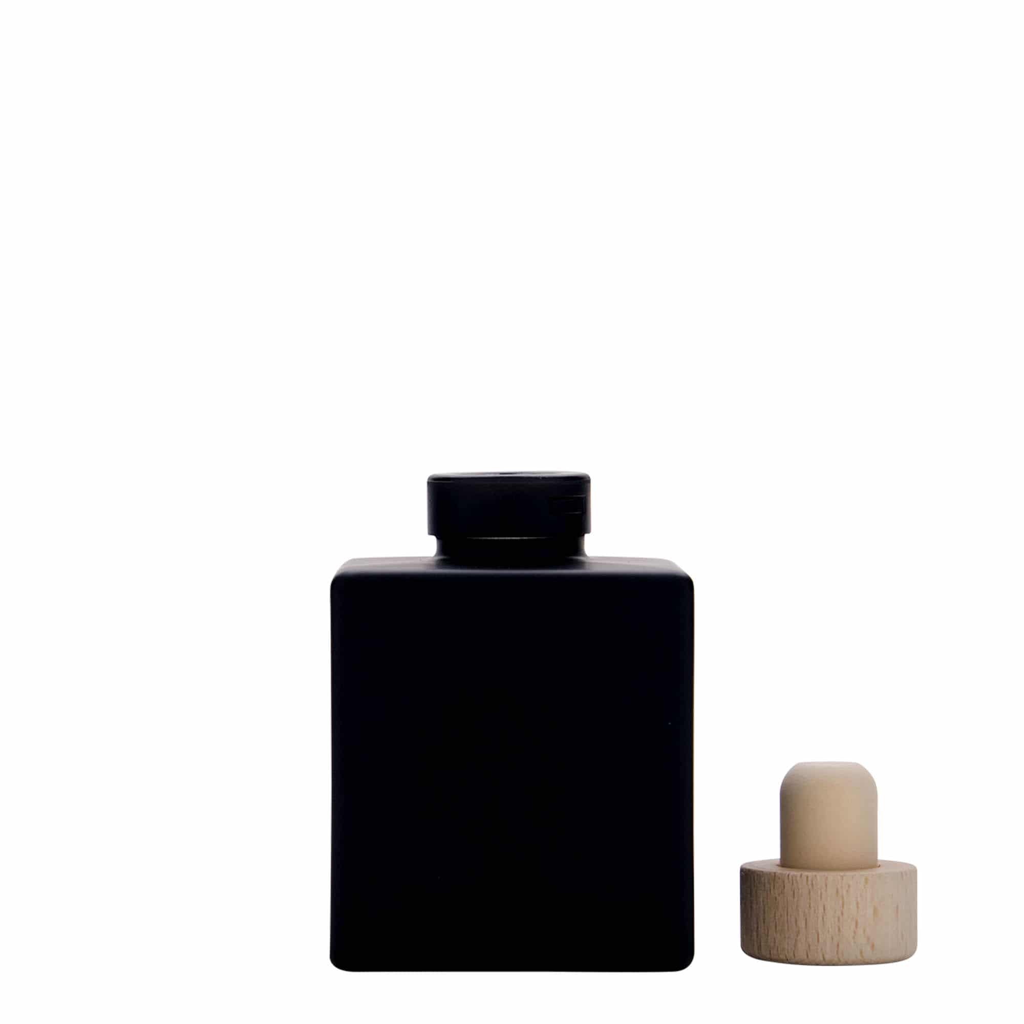 Staklena boca od 100 ml 'Cube', kvadratna, crna, otvor: Plutani čep