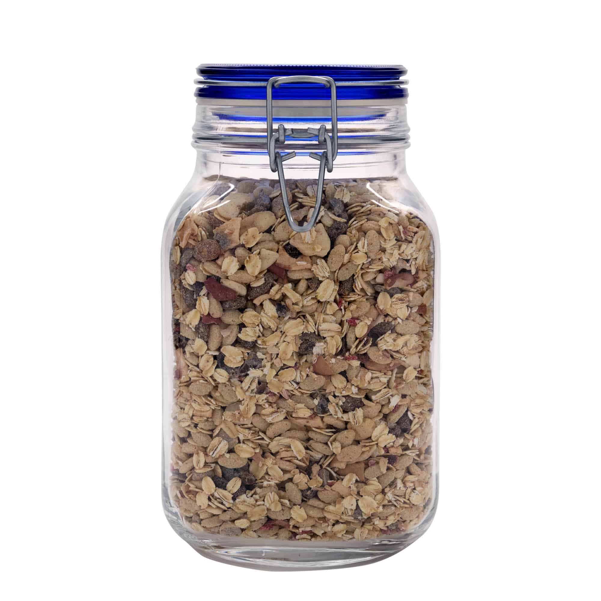 2.000 ml staklena tegla sa žičanim zatvaračem 'Fido' plavi poklopac, kvadratna, otvor: žičani zatvarač 2.000 ml staklena tegla sa žičanim zatvaračem 'Fido' plavi poklopac, kvadratna, otvor: žičani zatvarač