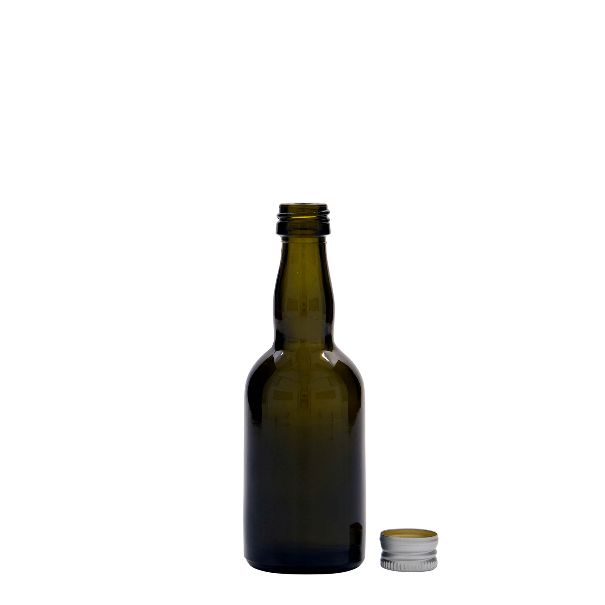 50 ml staklena flaša 'Proba', antikno zelena, grlo: PP 18 50 ml staklena flaša 'Proba', antikno zelena, grlo: PP 18