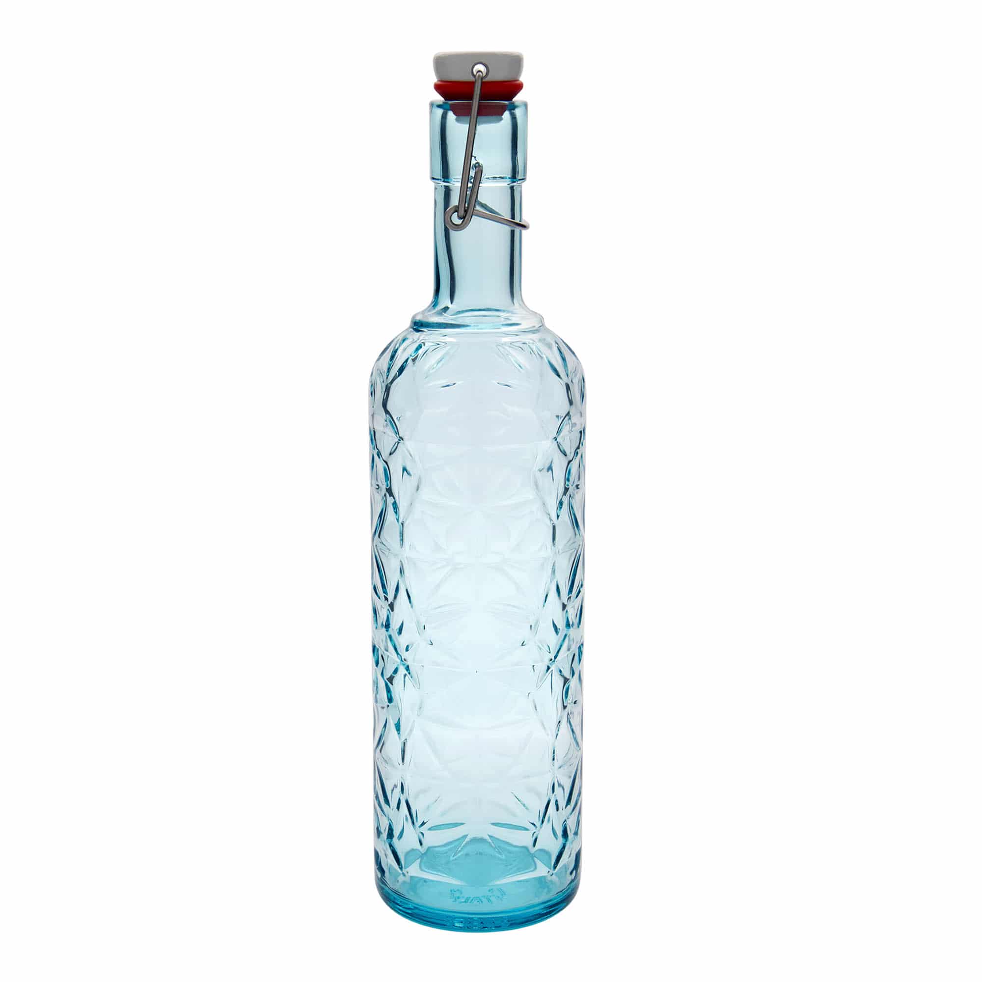 1.000 ml staklena flaša 'Oriente', azurno plava, otvor: zatvarač sa kopčom