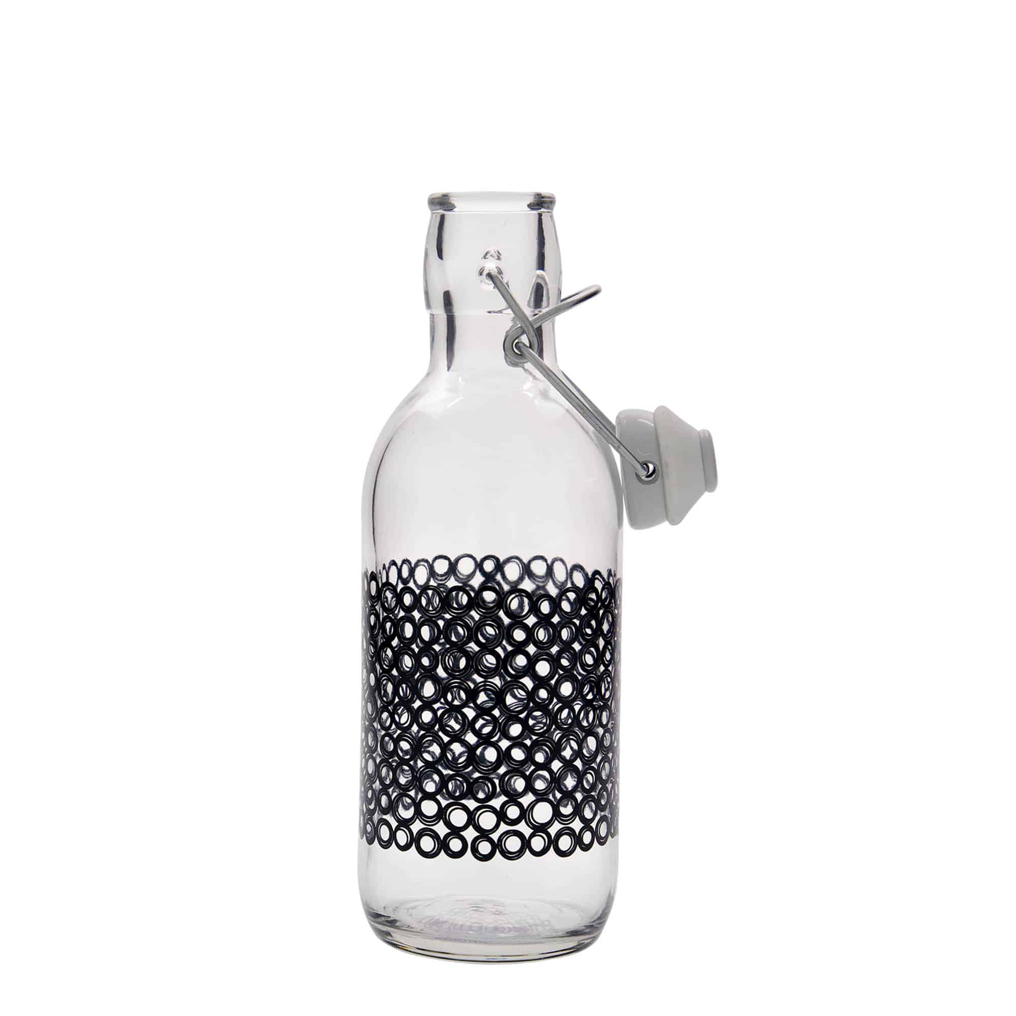 500 ml staklena flaša 'Emilia', motiv: Circola nero, otvor: zatvarač sa kopčom