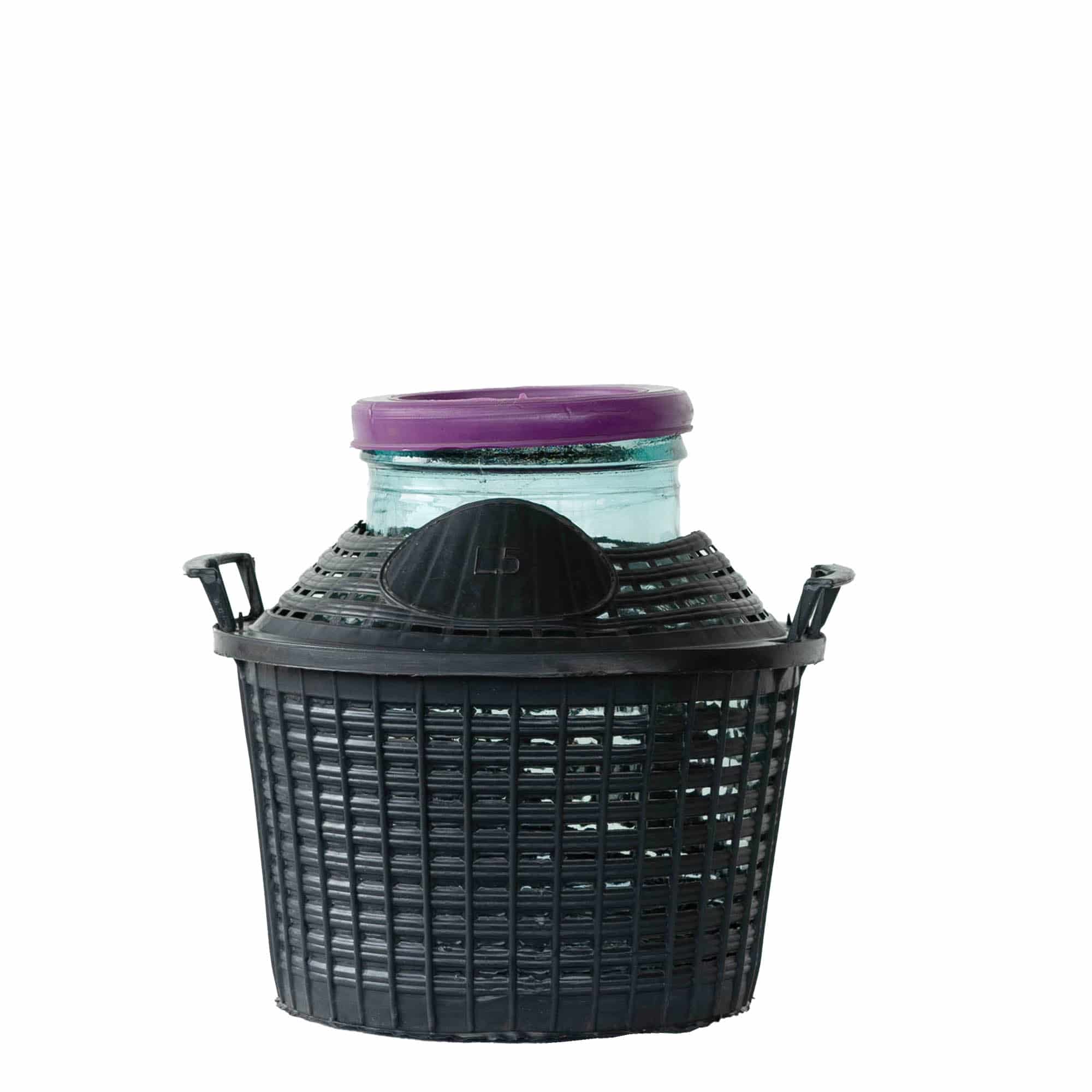 5 l balonska boca širokog grla, staklena, otvor: poklopac na navlaku