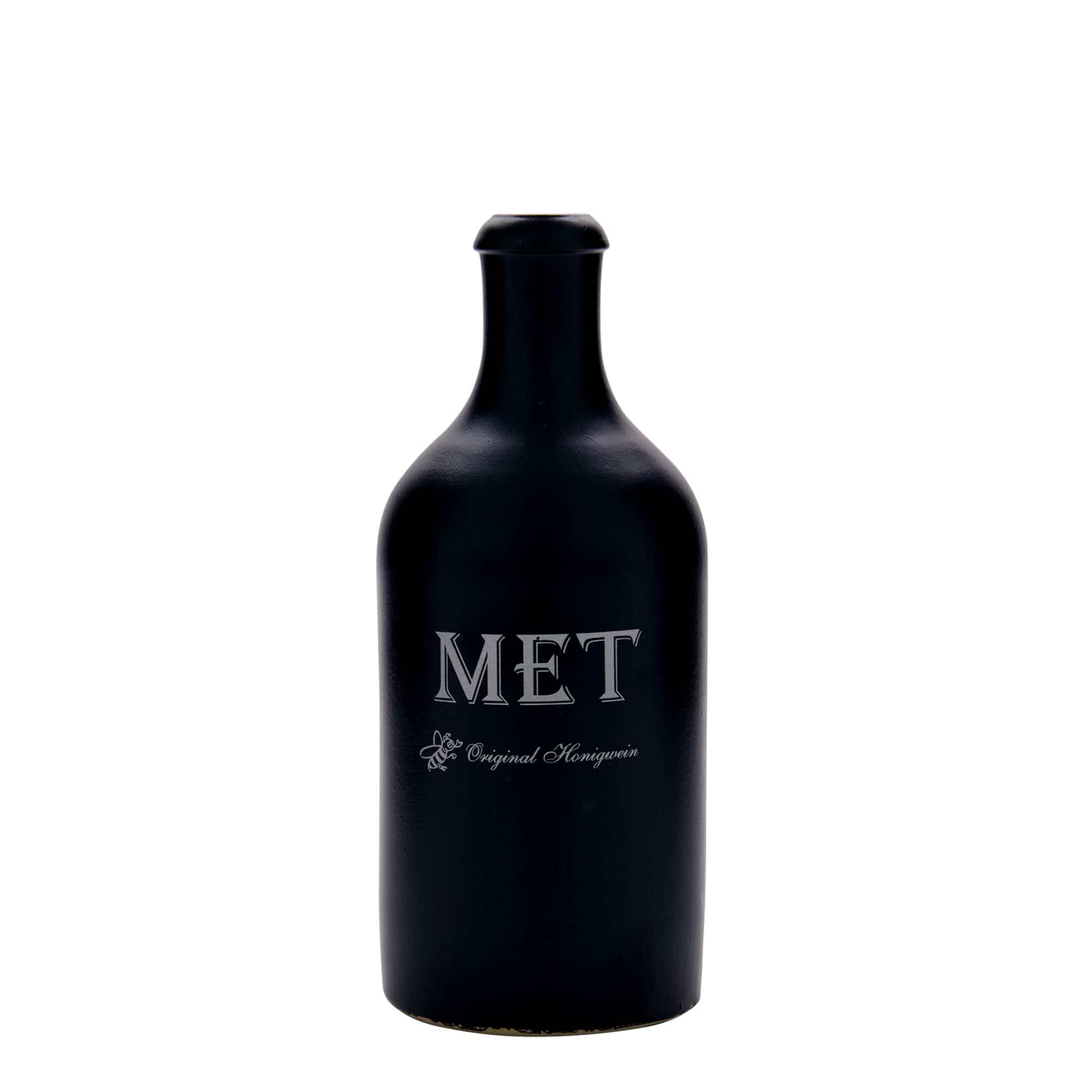 Glinena boca od 500 ml, motiv: Metal, keramika, crna, otvor: Plutani čep Glinena boca od 500 ml, motiv: Metal, keramika, crna, otvor: Plutani čep