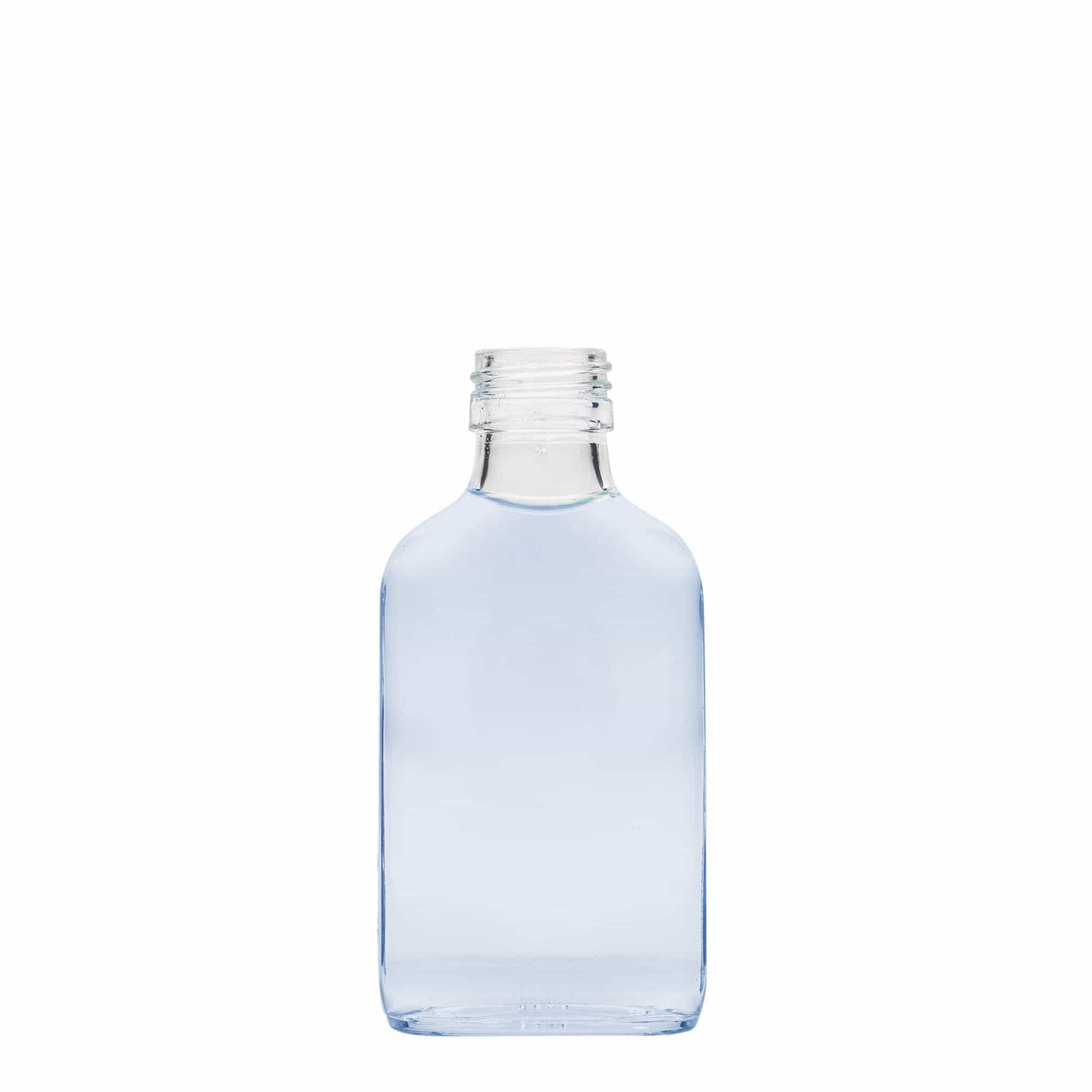 Džepna boca od 100 ml, pravougaona, staklo, otvor: PP 28