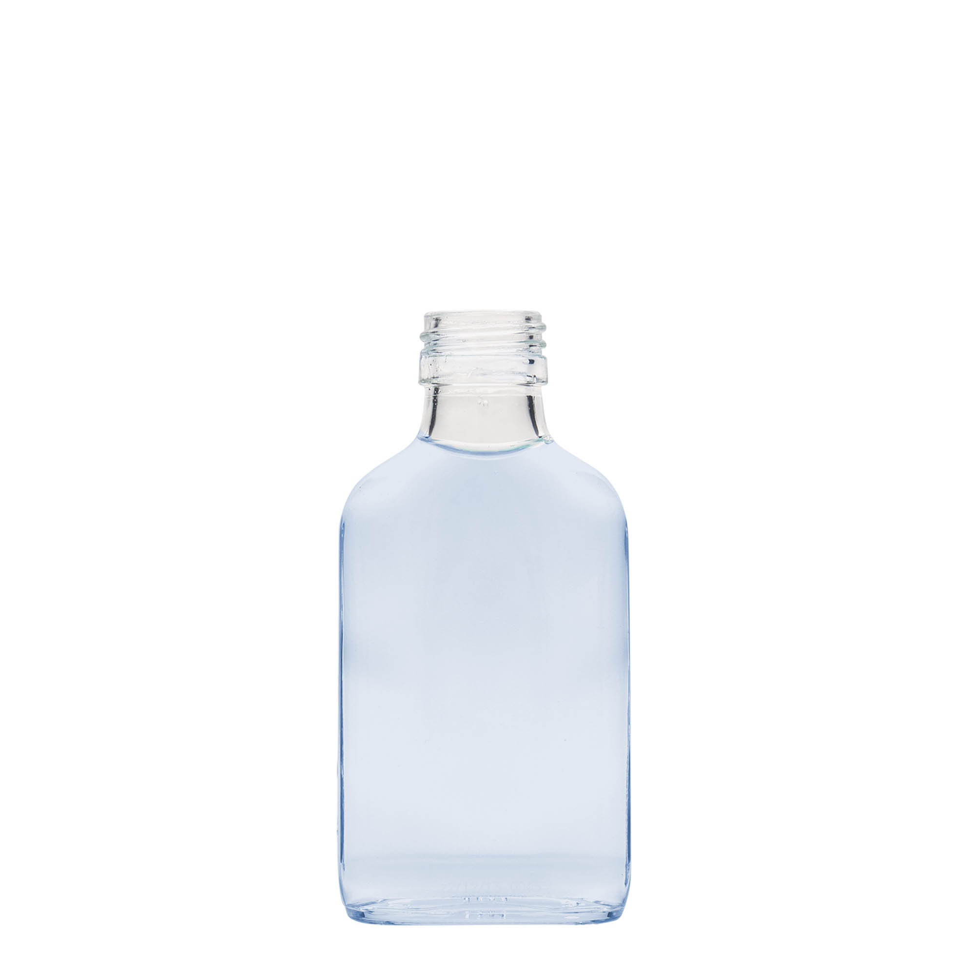 100 ml džepna bočica, pravougaona, staklo, grlo: PP 28