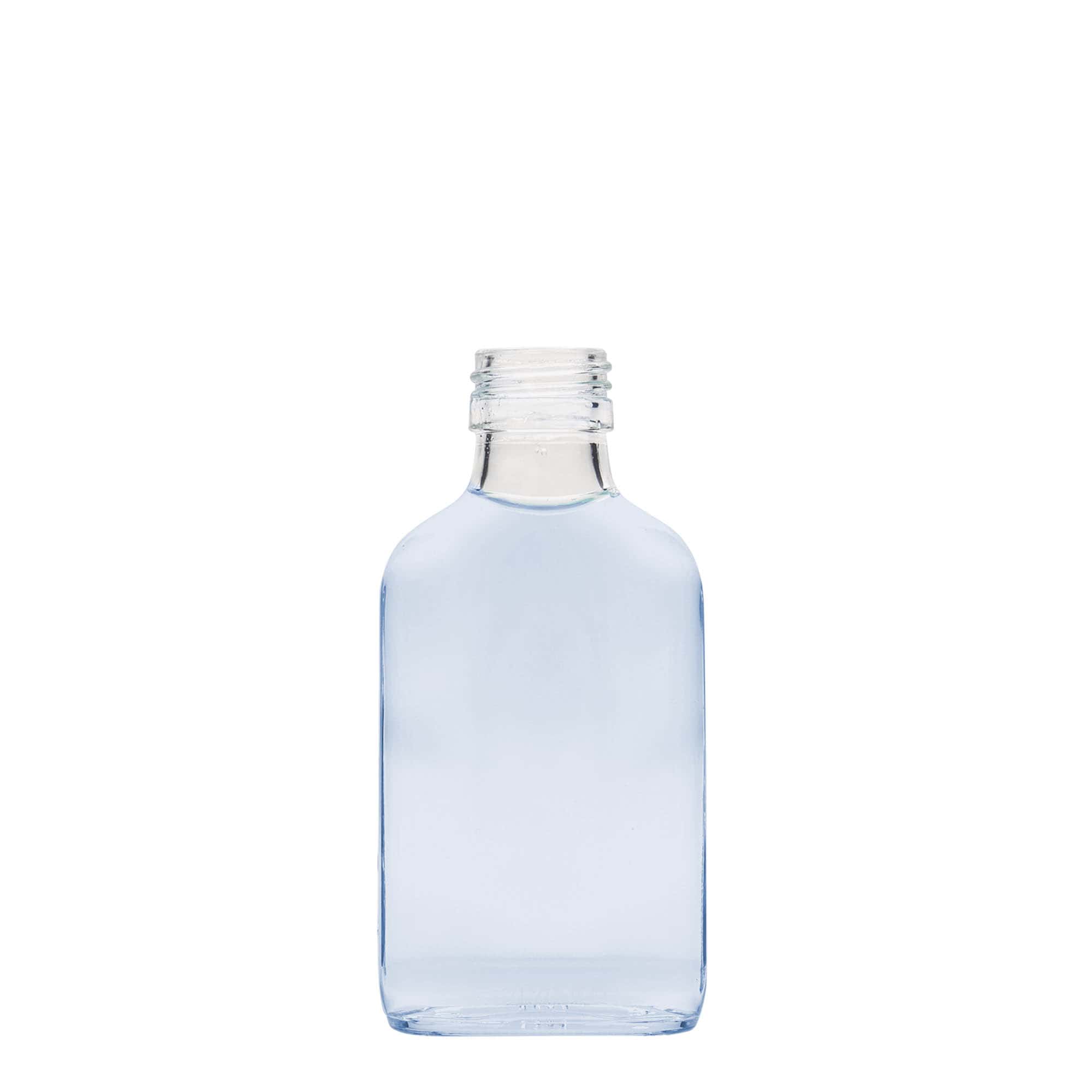 100 ml džepna bočica, pravougaona, staklo, grlo: PP 28
