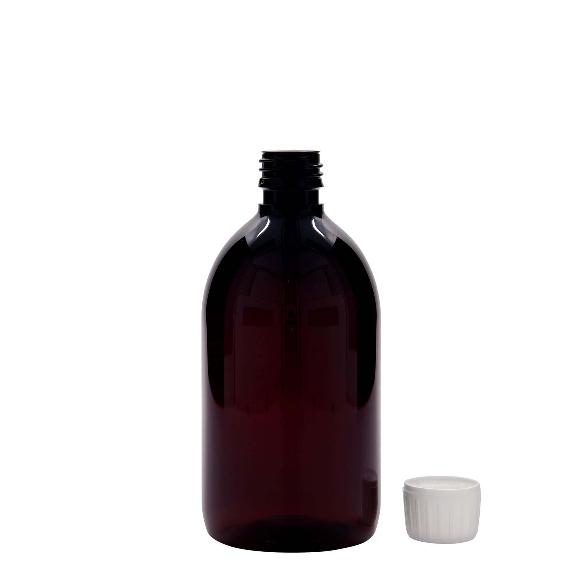 PET medicinska boca od 500 ml, braon, plastika, otvor: PP 28