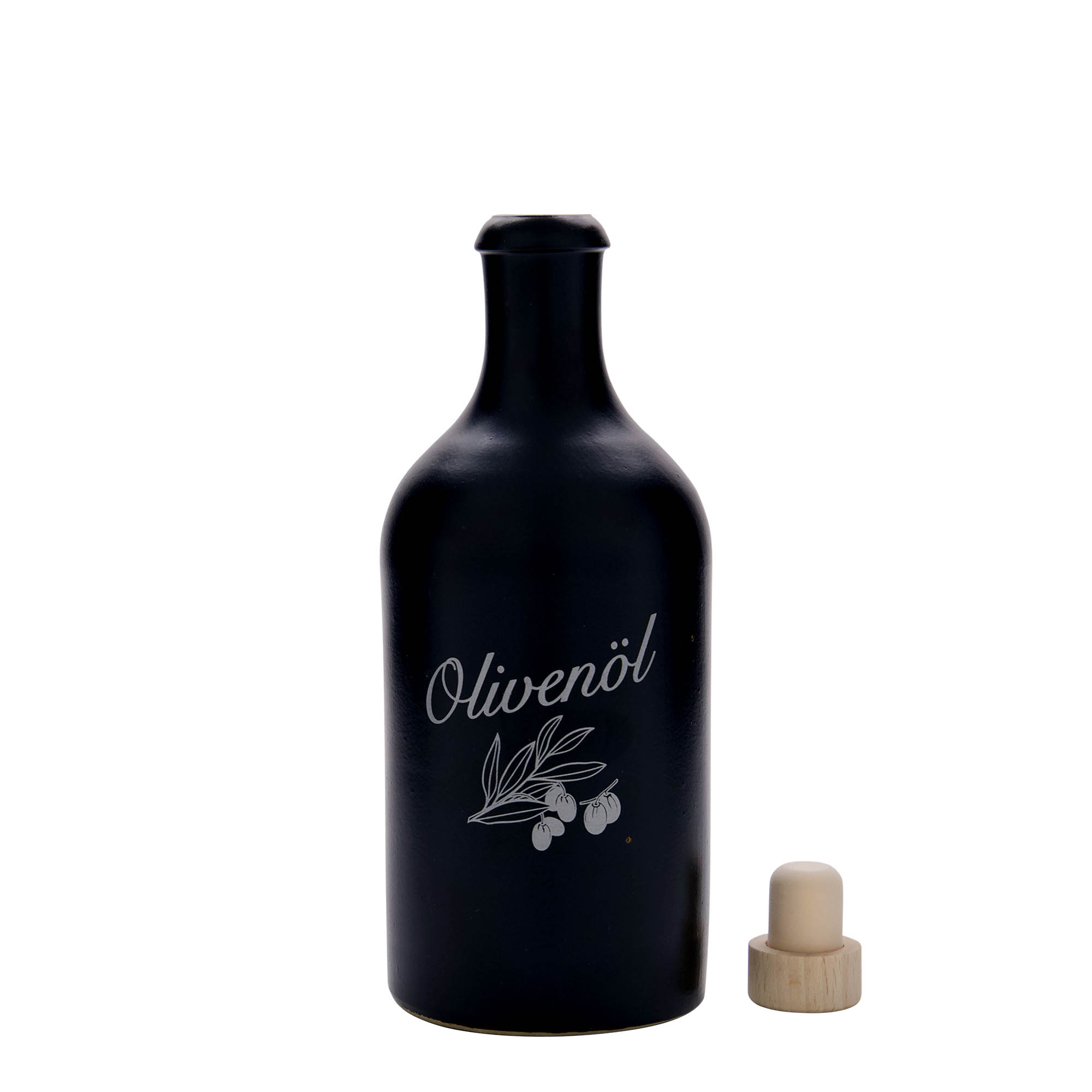 500 ml glineni bokal, motiv: maslinovo ulje, kamenina, crna, otvor: pluta 500 ml glineni bokal, motiv: maslinovo ulje, kamenina, crna, otvor: pluta