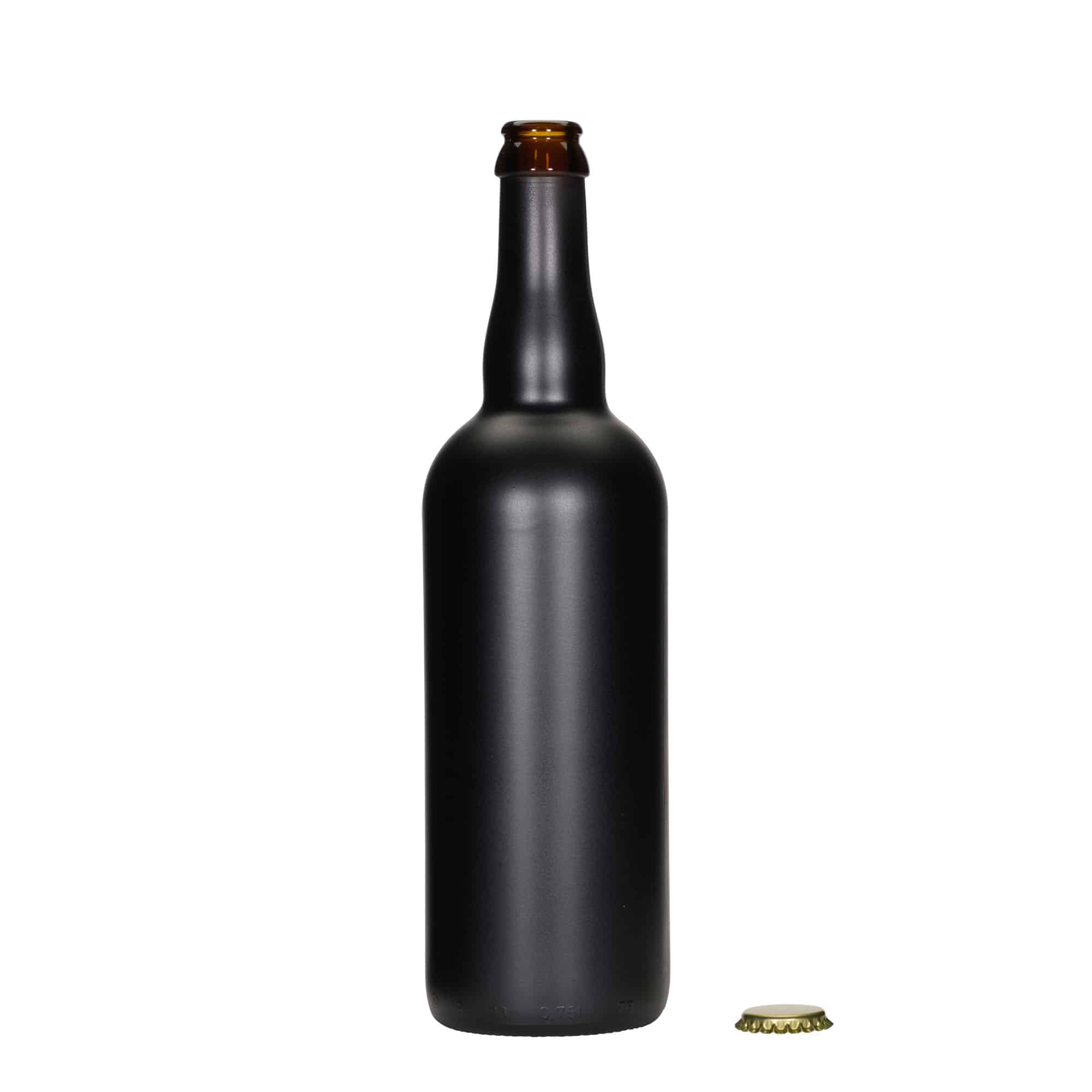 750 ml flaša piva Belgija, staklo, crna, otvor: krunski čep