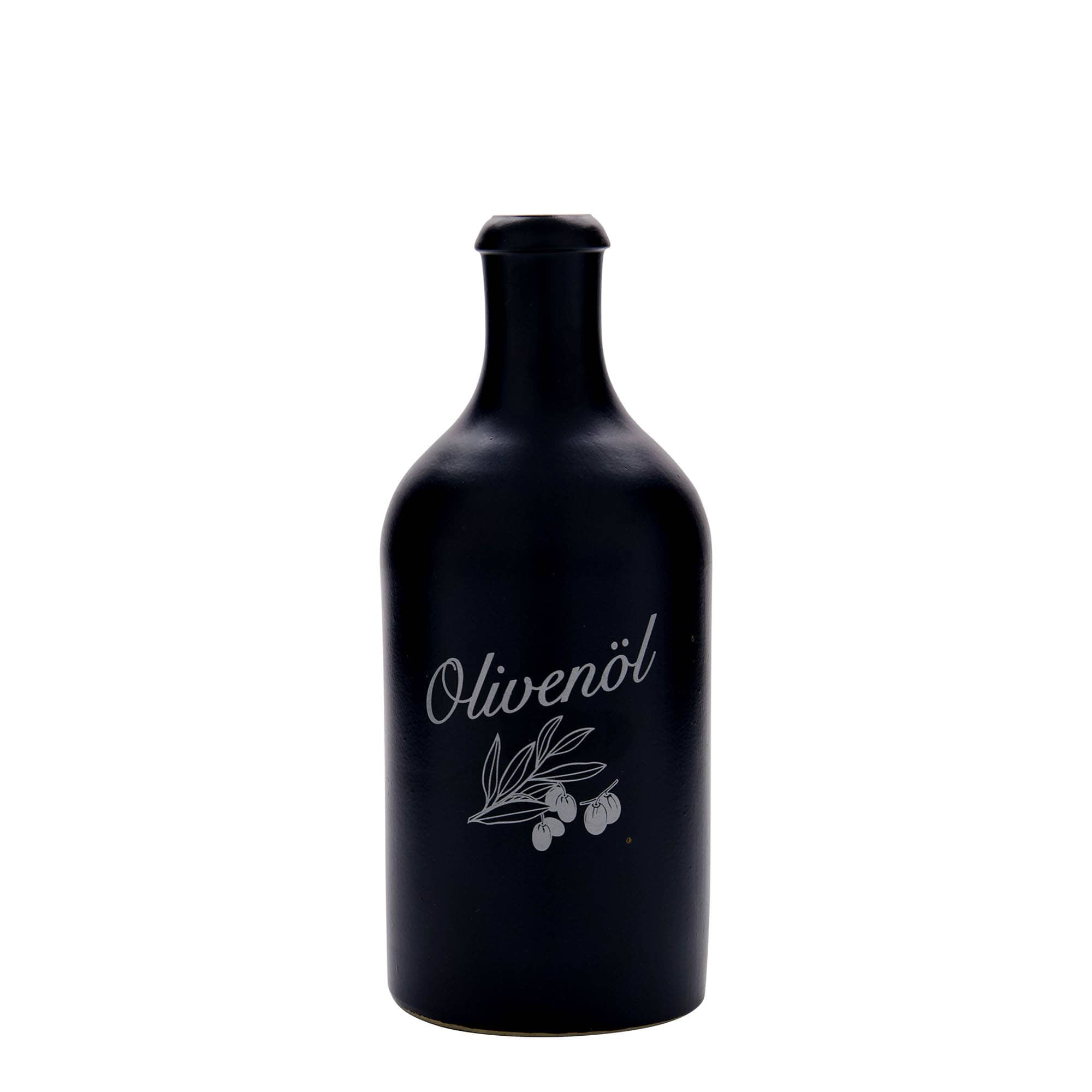 500 ml glineni bokal, motiv: maslinovo ulje, kamenina, crna, otvor: pluta