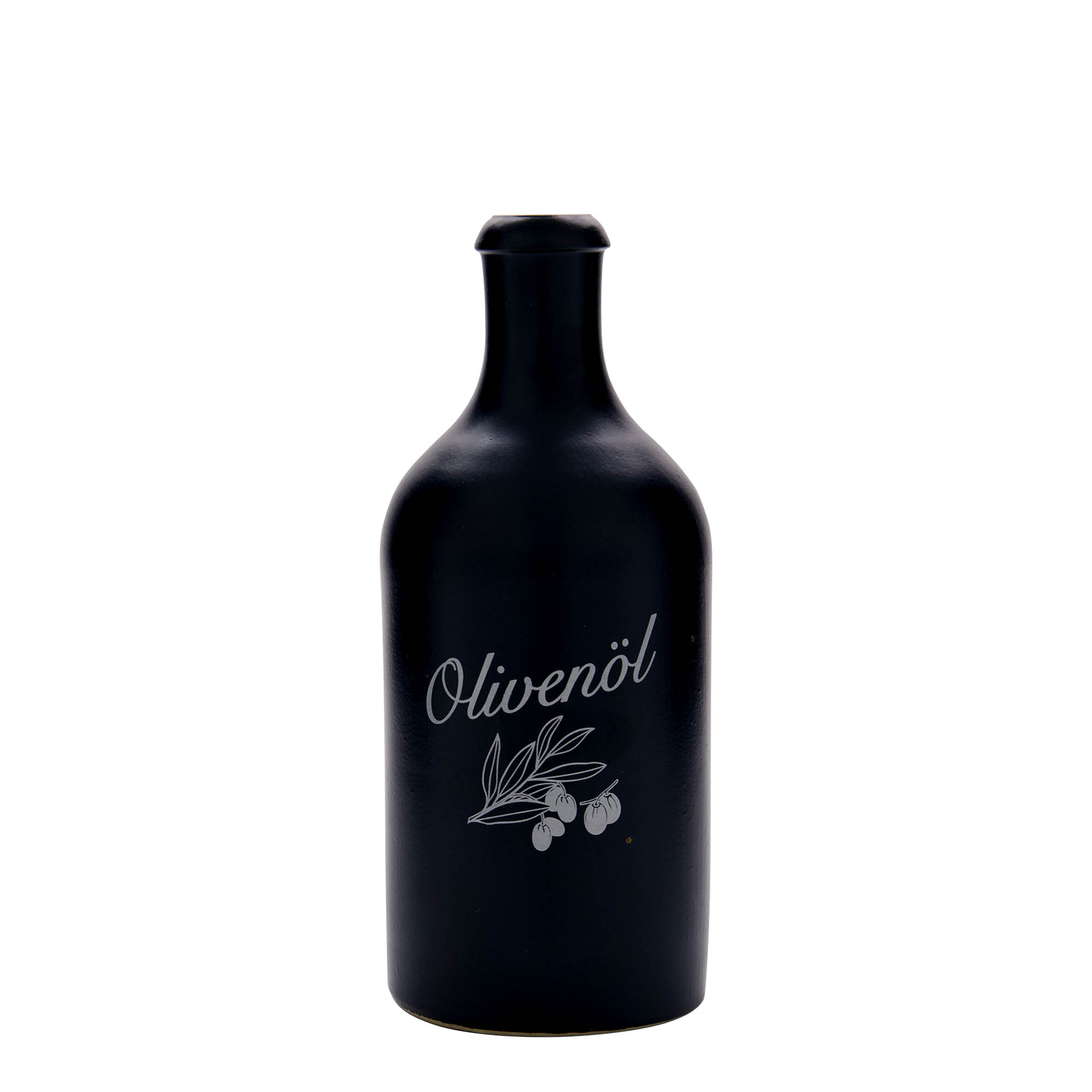 500 ml glineni bokal, motiv: maslinovo ulje, kamenina, crna, otvor: pluta