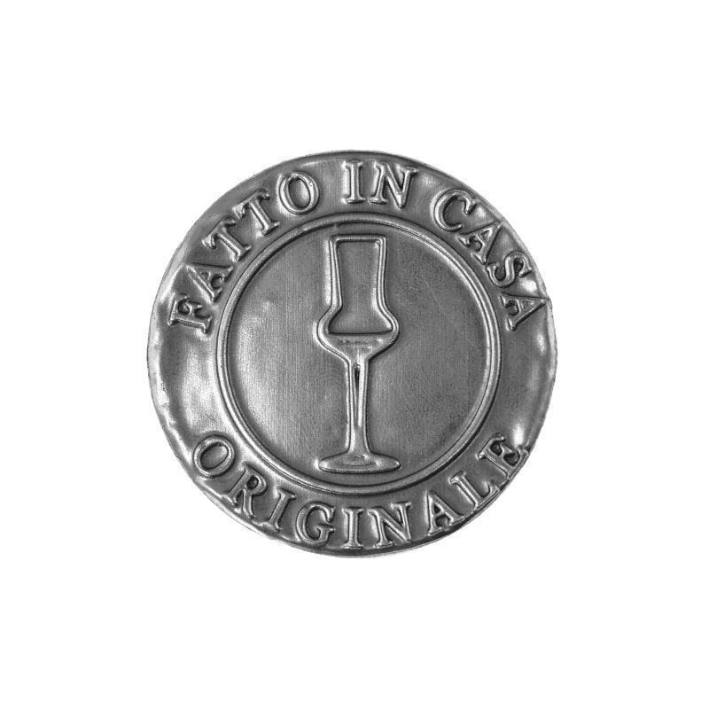 Oznaka od kalaja 'Fatto in Casa', okrugla, metalna, srebrna Oznaka od kalaja 'Fatto in Casa', okrugla, metalna, srebrna