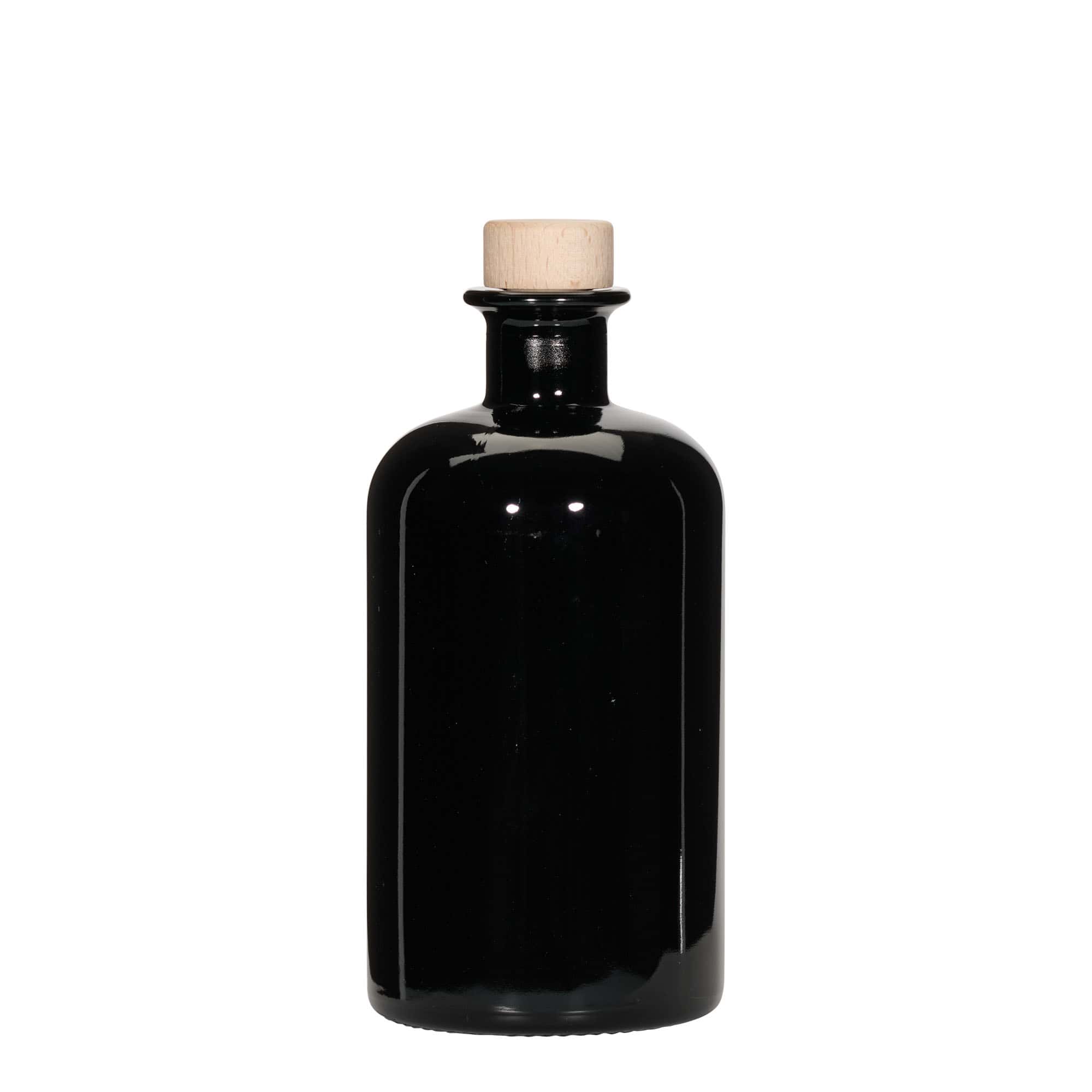 500 ml staklena flaša apotekarska, crna, otvor: plutani čep