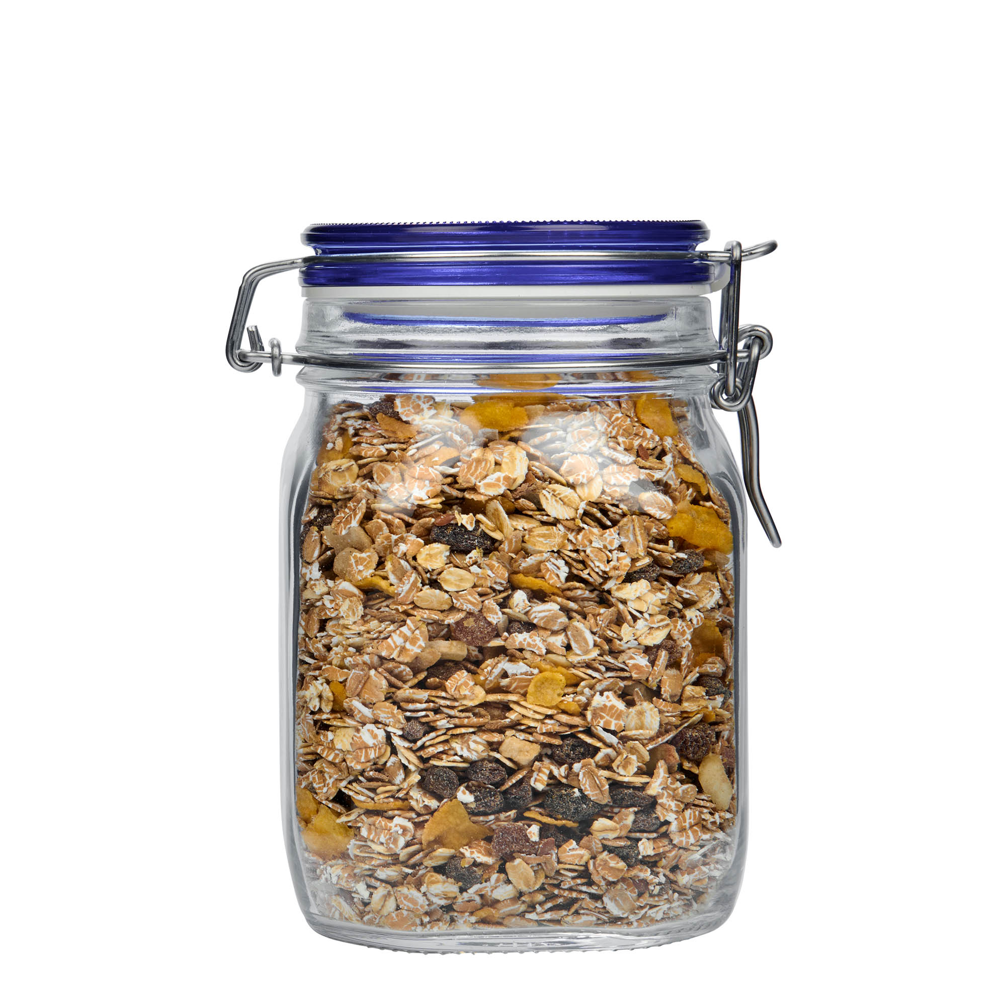 1.000 ml staklena tegla sa žičanim zatvaračem 'Fido' plavi poklopac, kvadratna, otvor: žičani zatvarač 1.000 ml staklena tegla sa žičanim zatvaračem 'Fido' plavi poklopac, kvadratna, otvor: žičani zatvarač