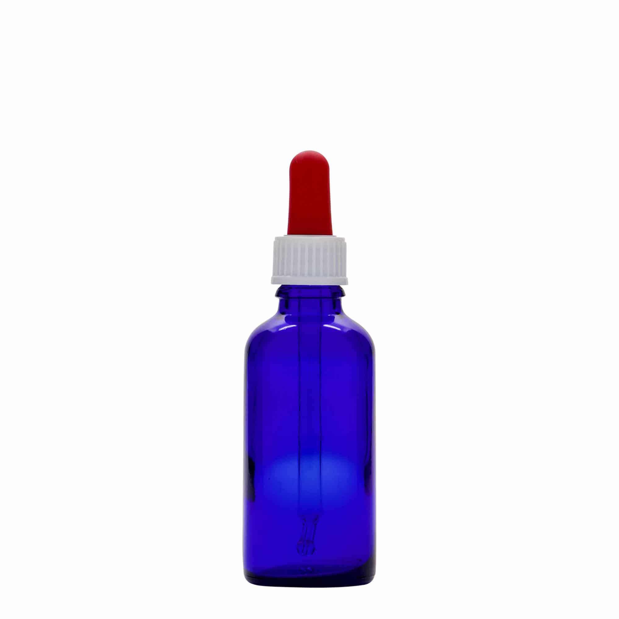 50 ml bočica s pipetom, medicinska, staklena, kraljevsko plava-crvena, grlo: DIN 18