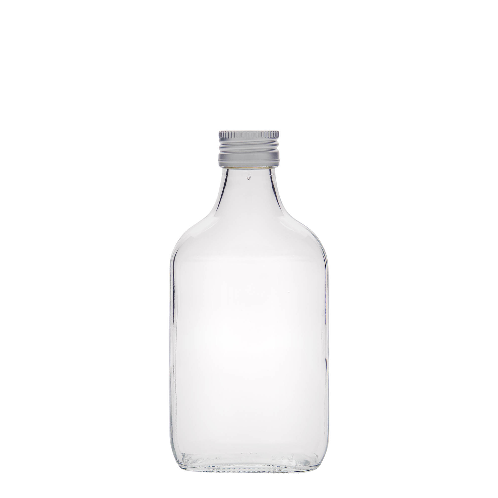 200 ml džepna boca, pravougaona, staklo, grlo: PP 28 200 ml džepna boca, pravougaona, staklo, grlo: PP 28