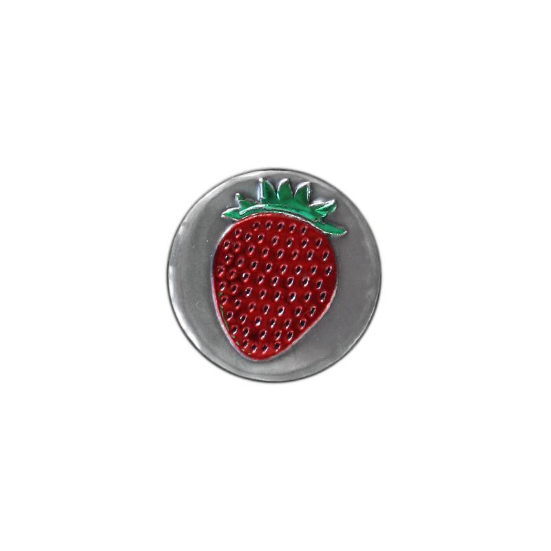 Oznaka za limenku 'Jagoda', okrugla, metalna, srebrna Oznaka za limenku 'Jagoda', okrugla, metalna, srebrna