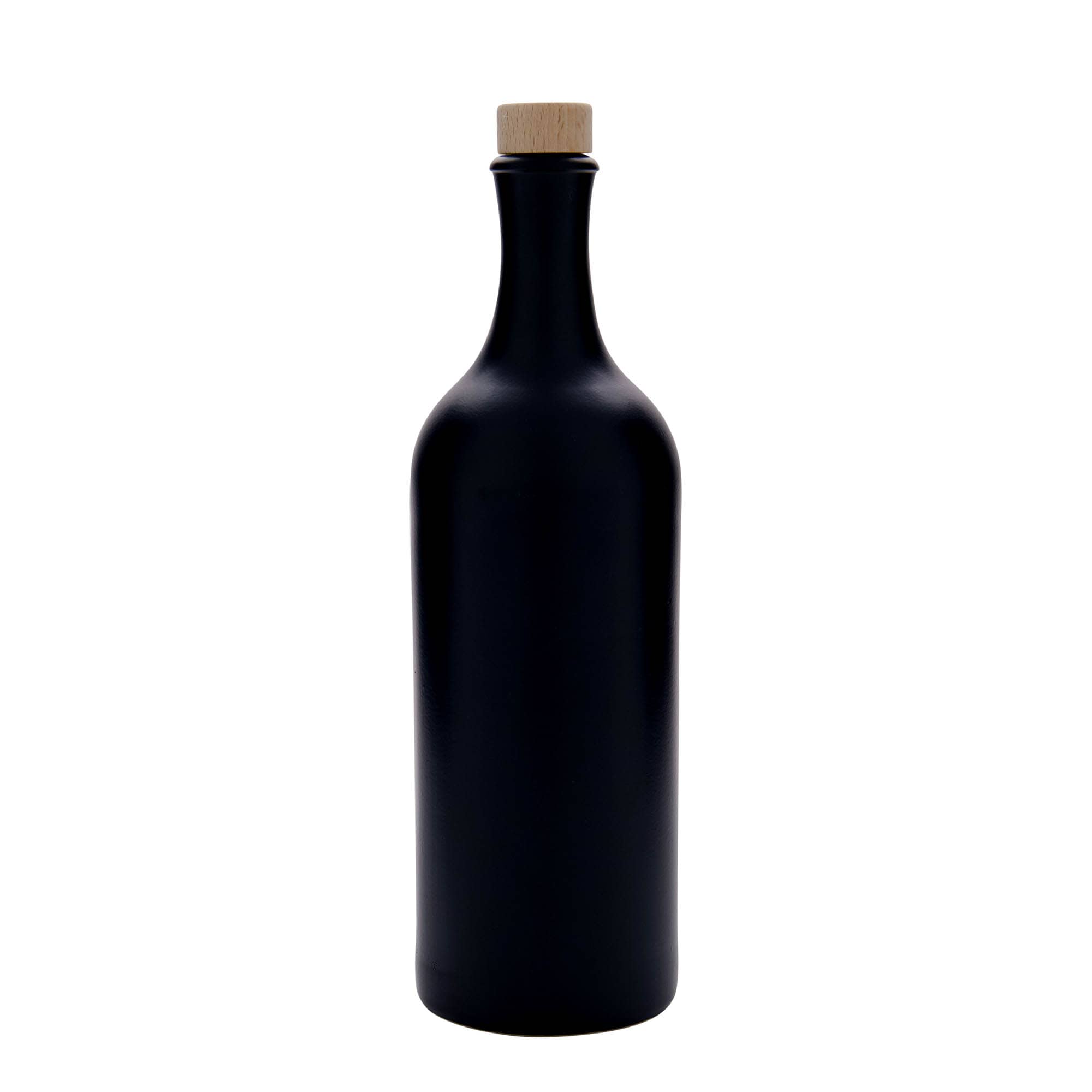 750 ml vrč od gline dugog vrata, kamenina, crni, otvor: pluta