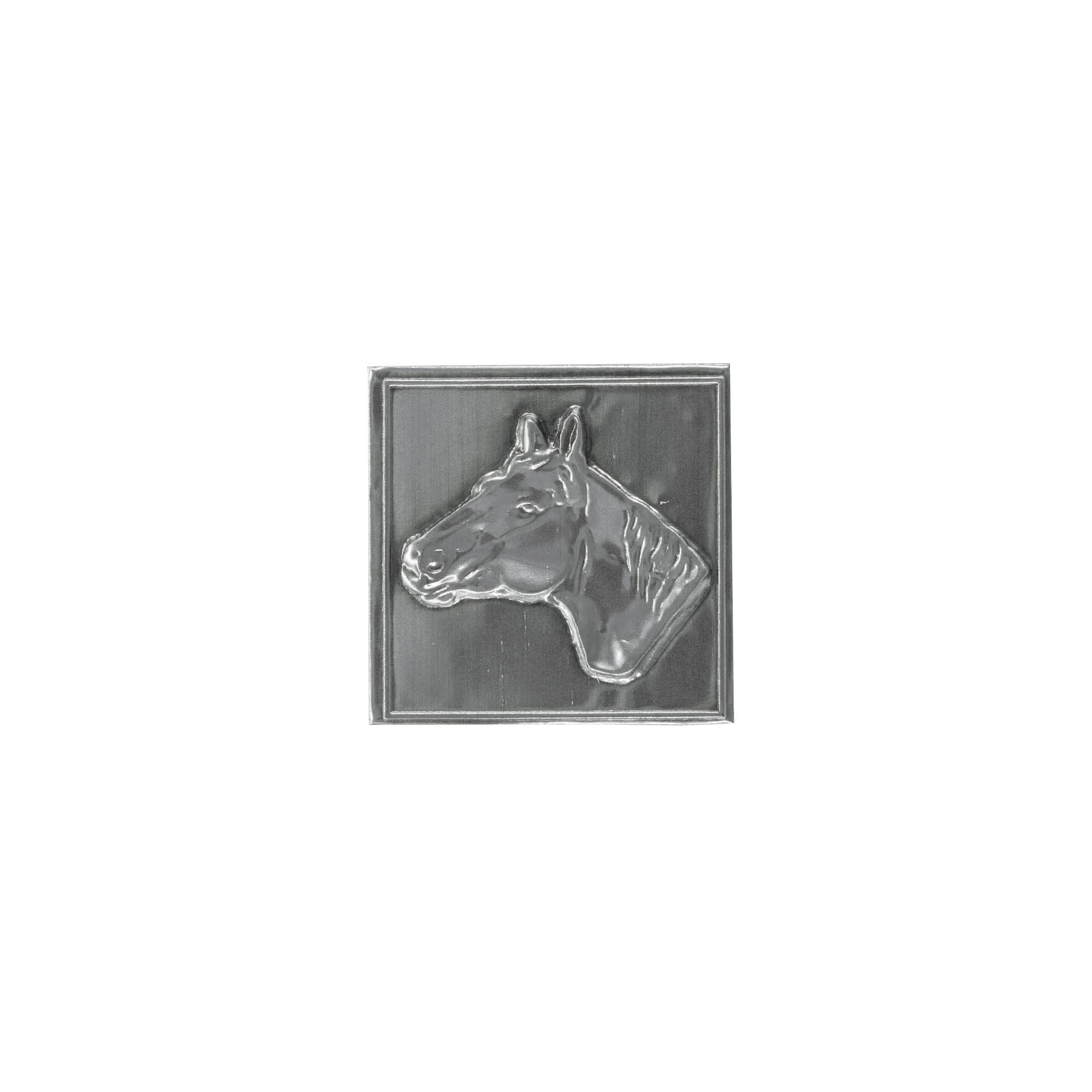 Pločica od kositra 'Konj', kvadratna, metal, srebrna Pločica od kositra 'Konj', kvadratna, metal, srebrna